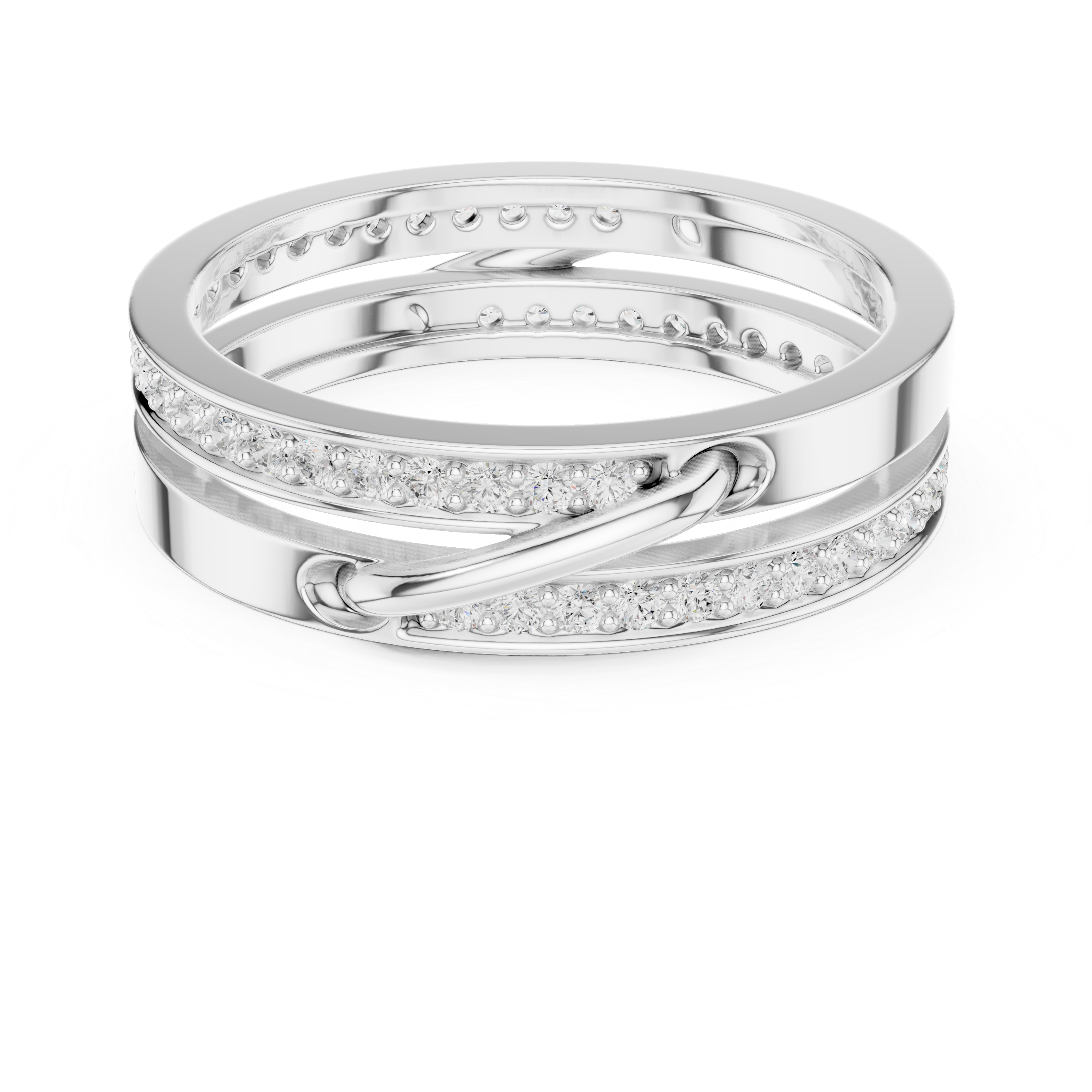 Modern Double Band Diamond Wrap Ring – Open Crossover Statement Ring