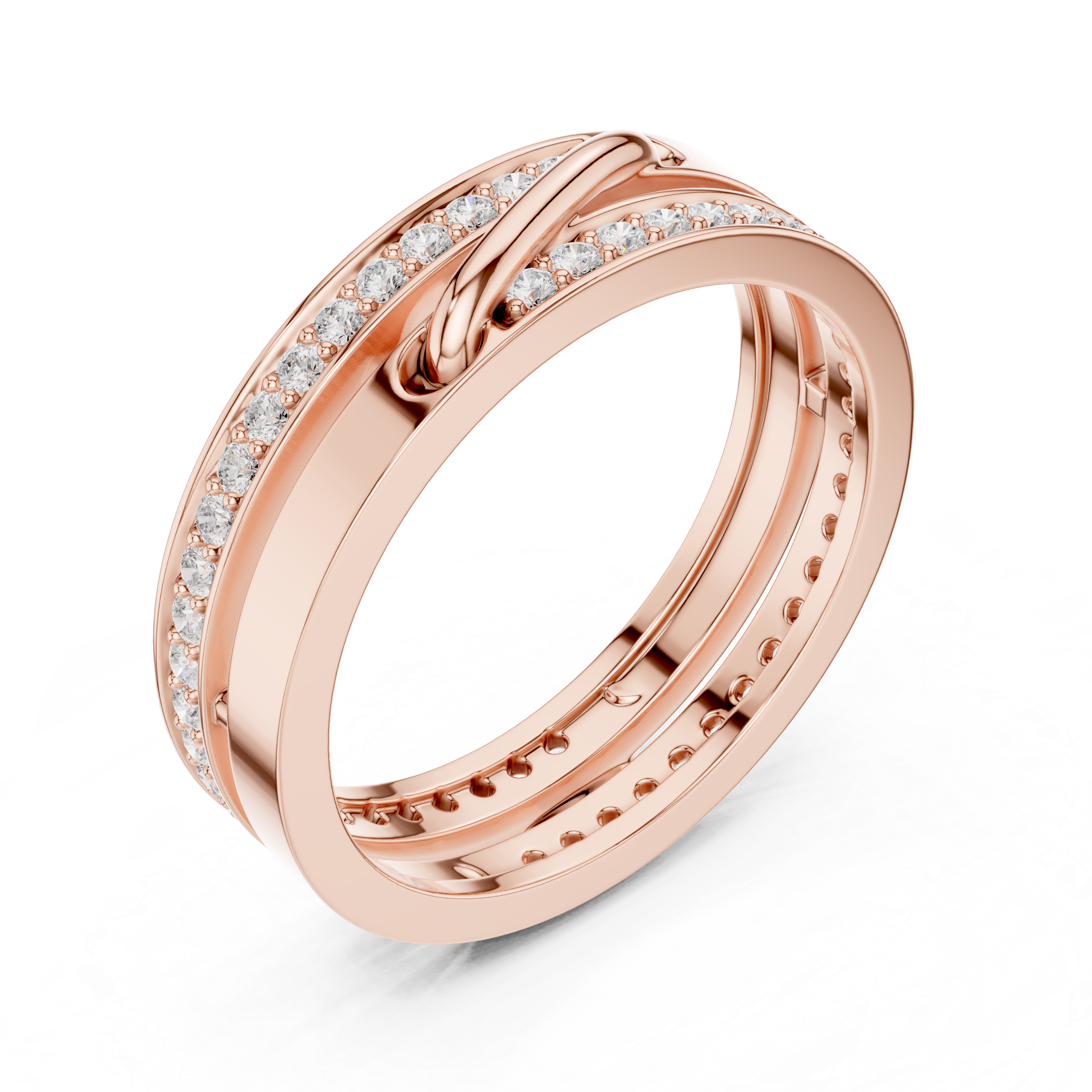 Modern Double Band Diamond Wrap Ring – Open Crossover Statement Ring