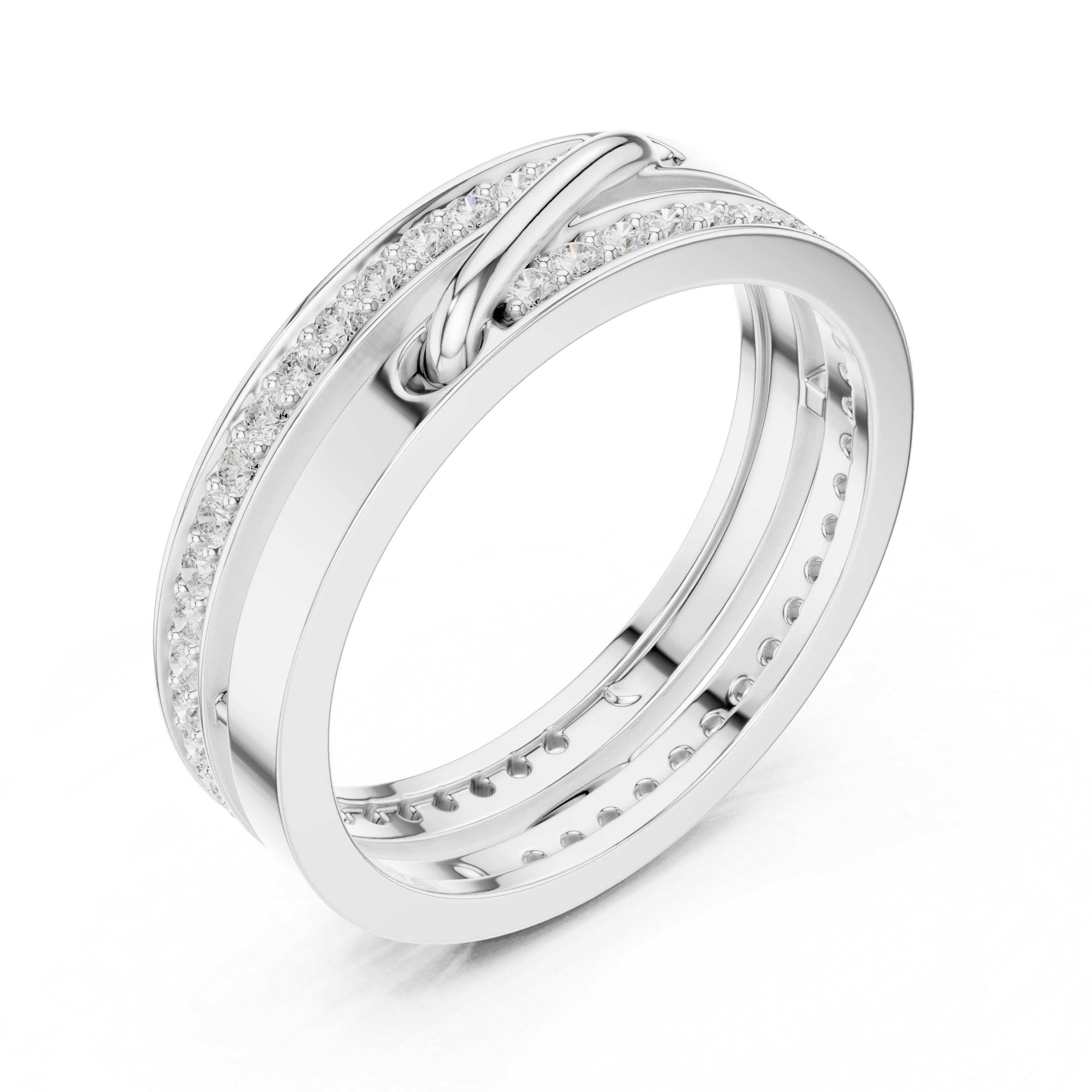 Modern Double Band Diamond Wrap Ring – Open Crossover Statement Ring