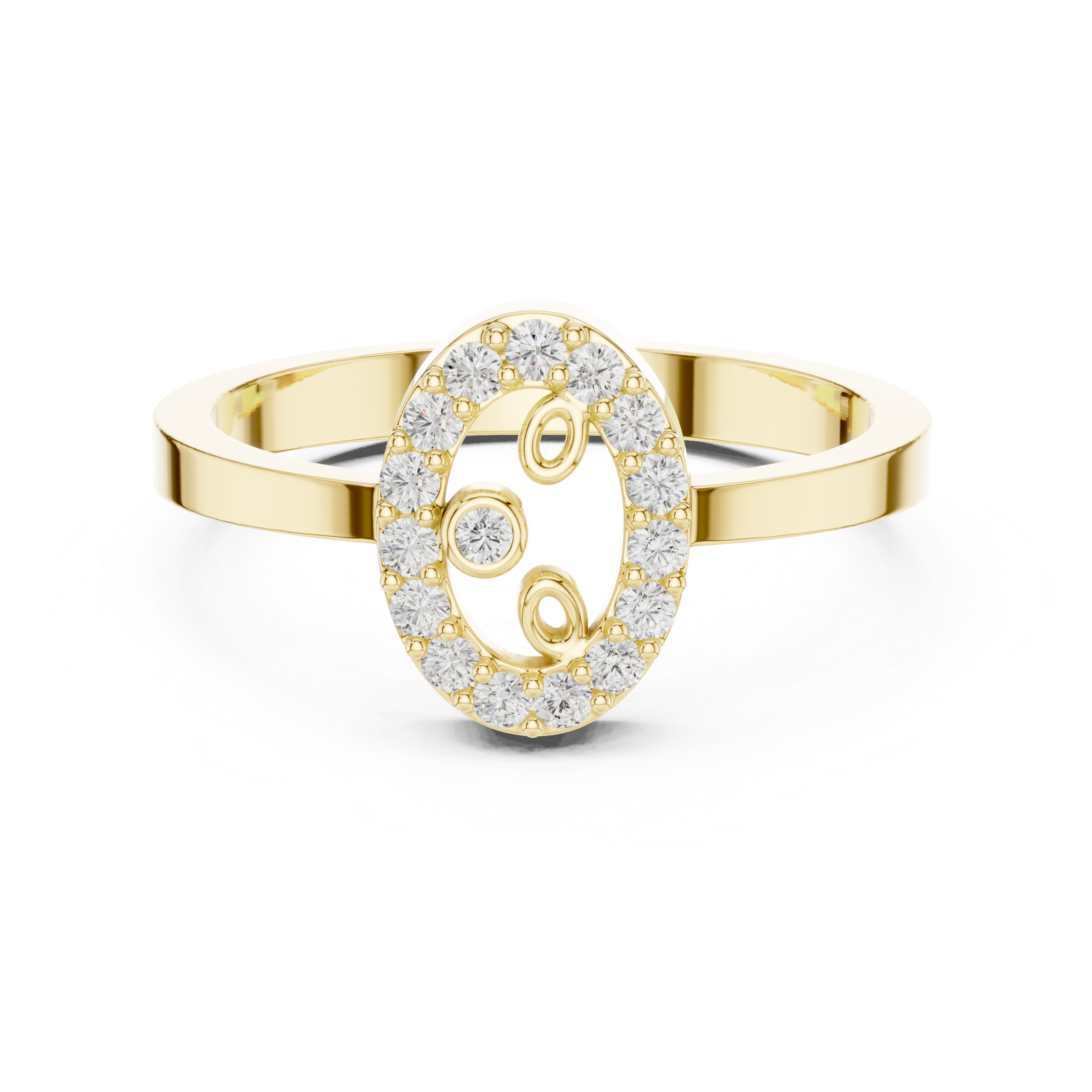 Diamond Initial Letter O Ring – Minimal Oval Monogram Signet Ring