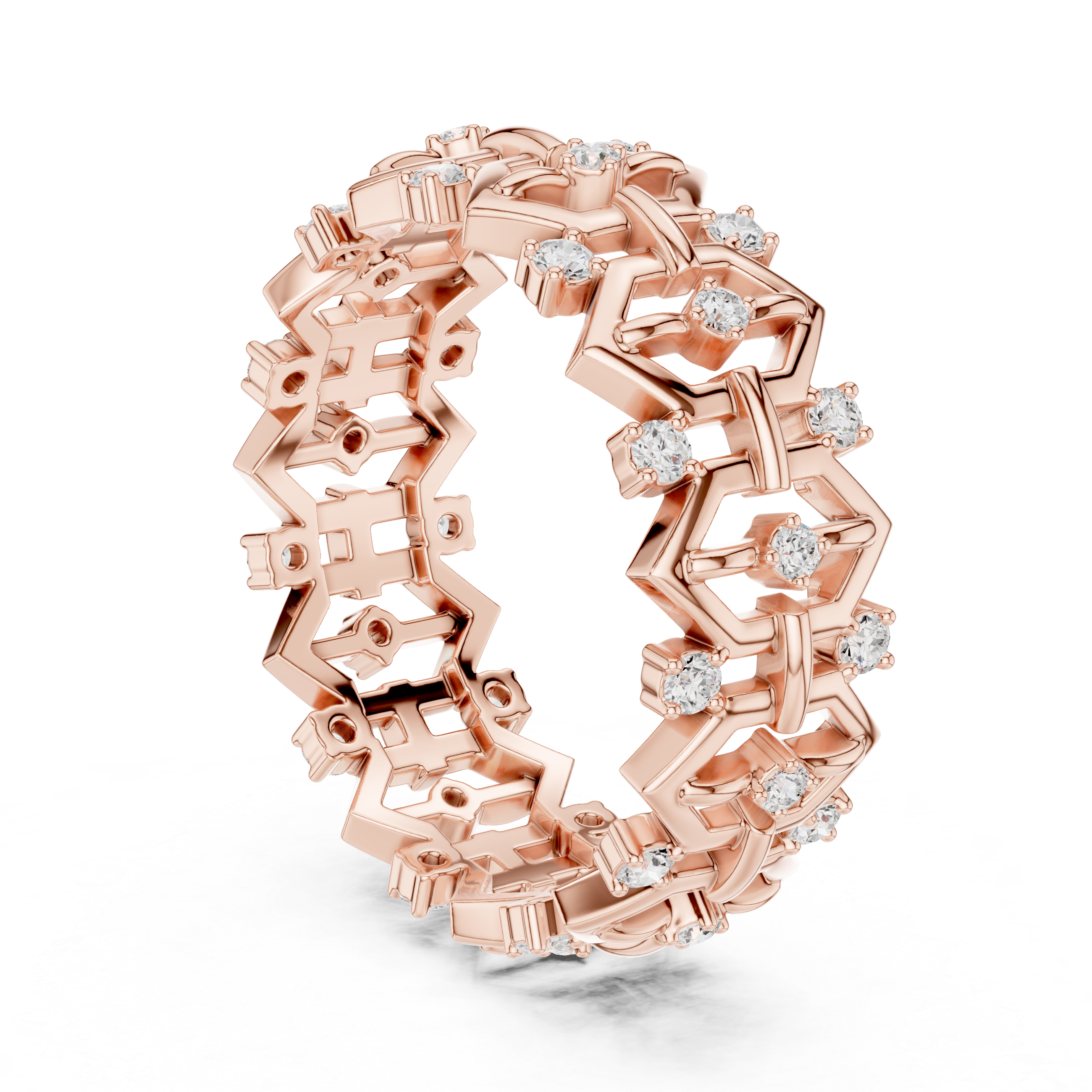 Geometric Diamond Eternity Ring – Modern Openwork Statement Wedding Band