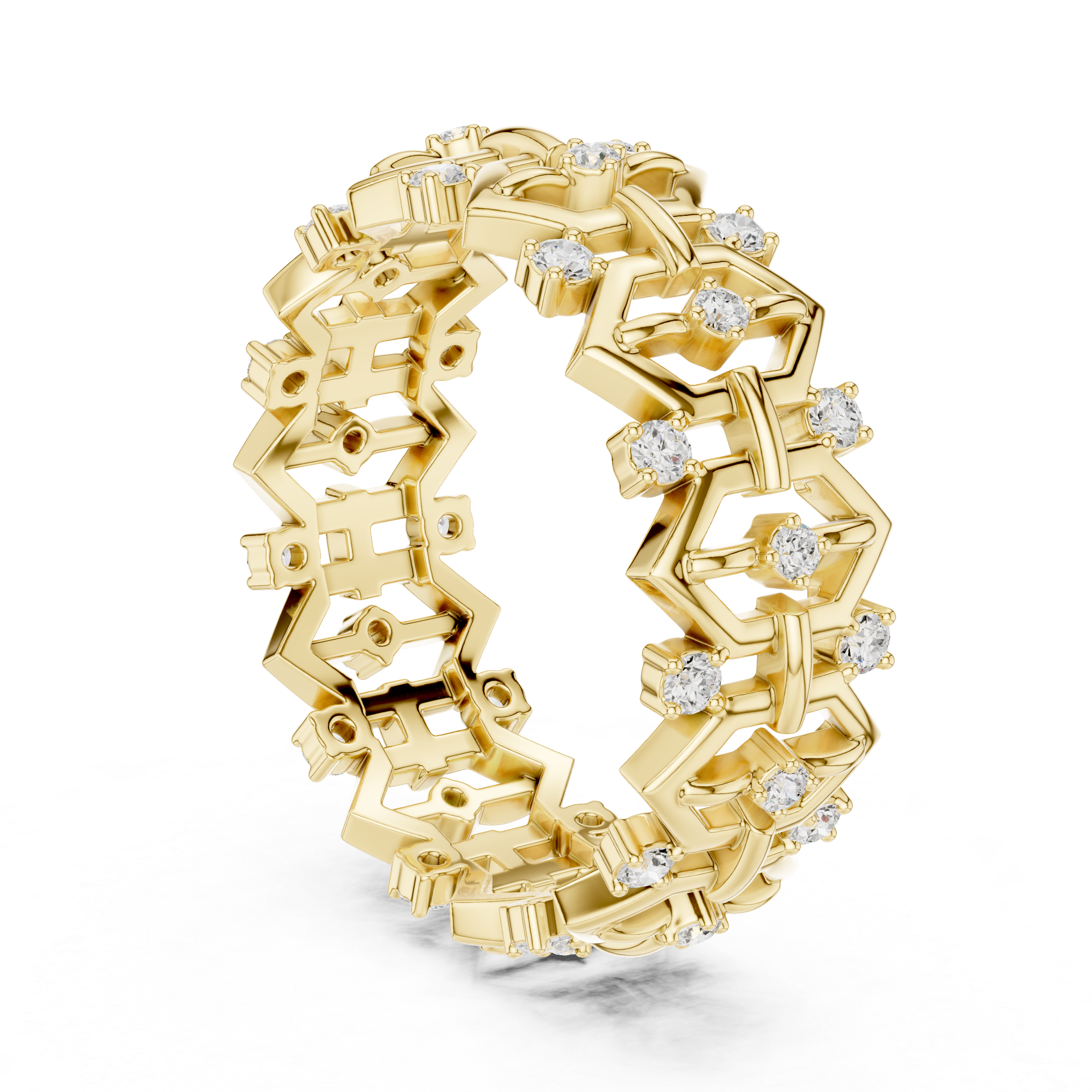 Geometric Diamond Eternity Ring – Modern Openwork Statement Wedding Band