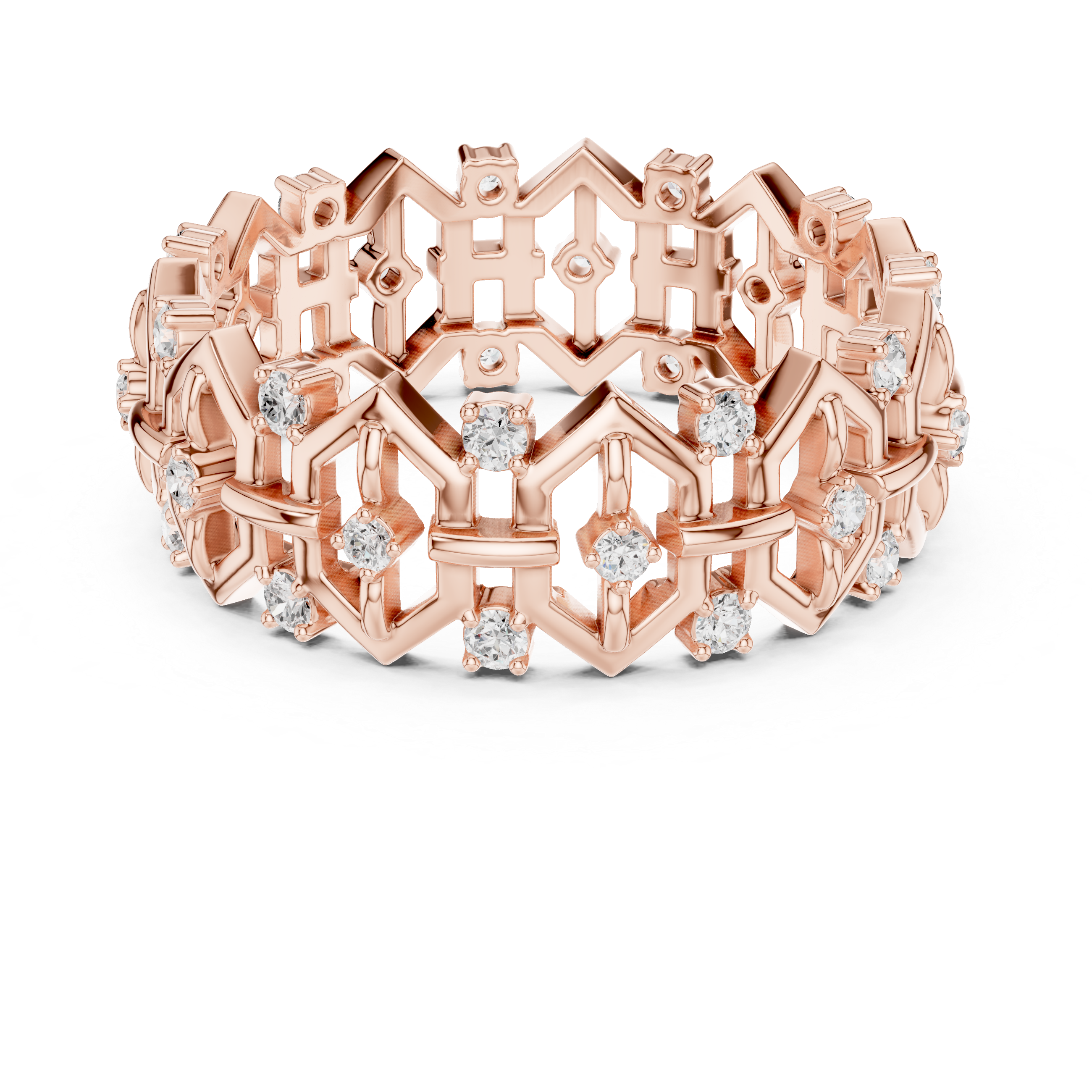 Geometric Diamond Eternity Ring – Modern Openwork Statement Wedding Band
