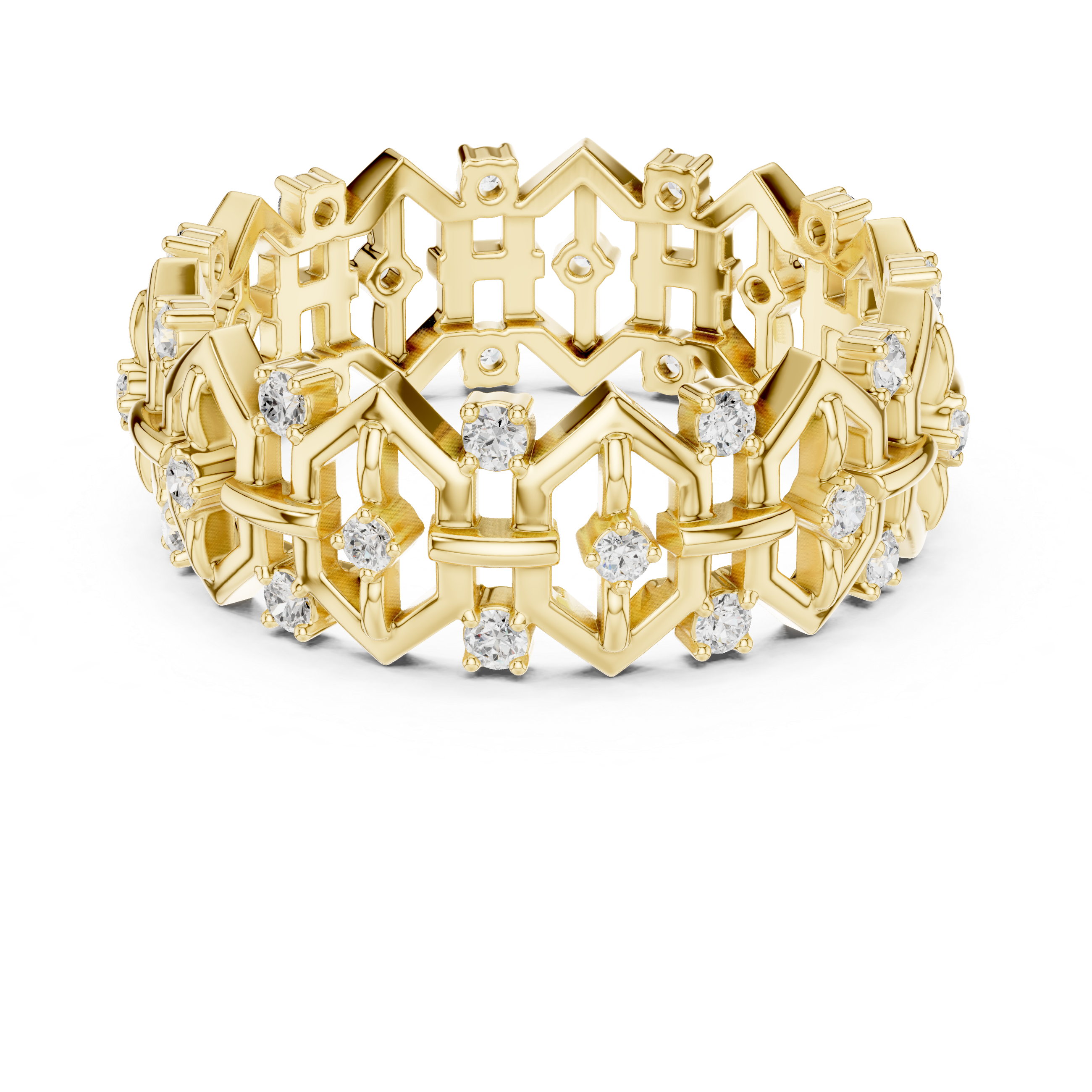 Geometric Diamond Eternity Ring – Modern Openwork Statement Wedding Band
