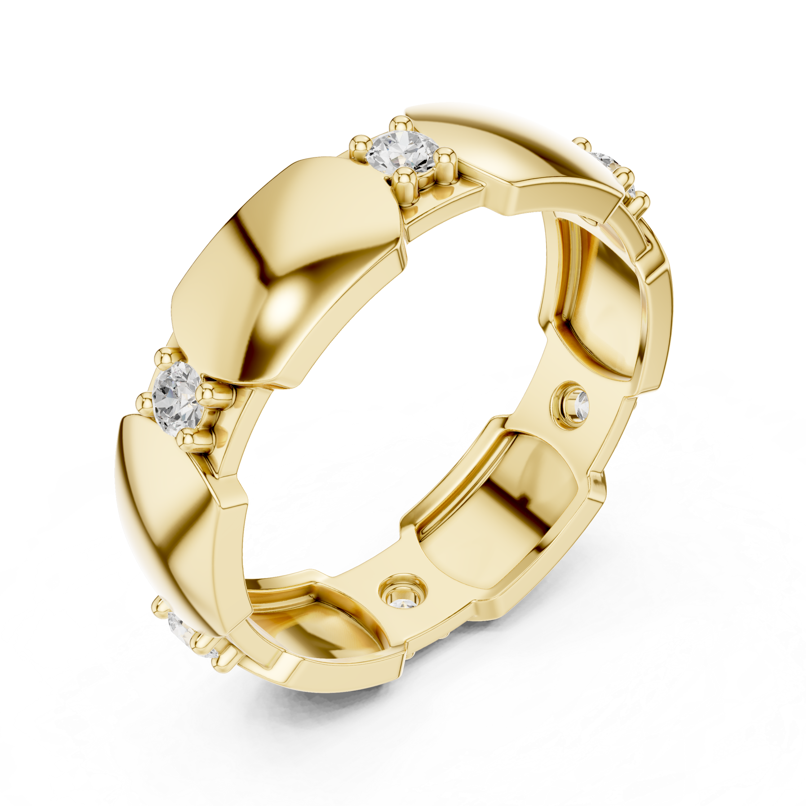Modern Sculpted Diamond Eternity Ring – Contemporary Gold Statement Band