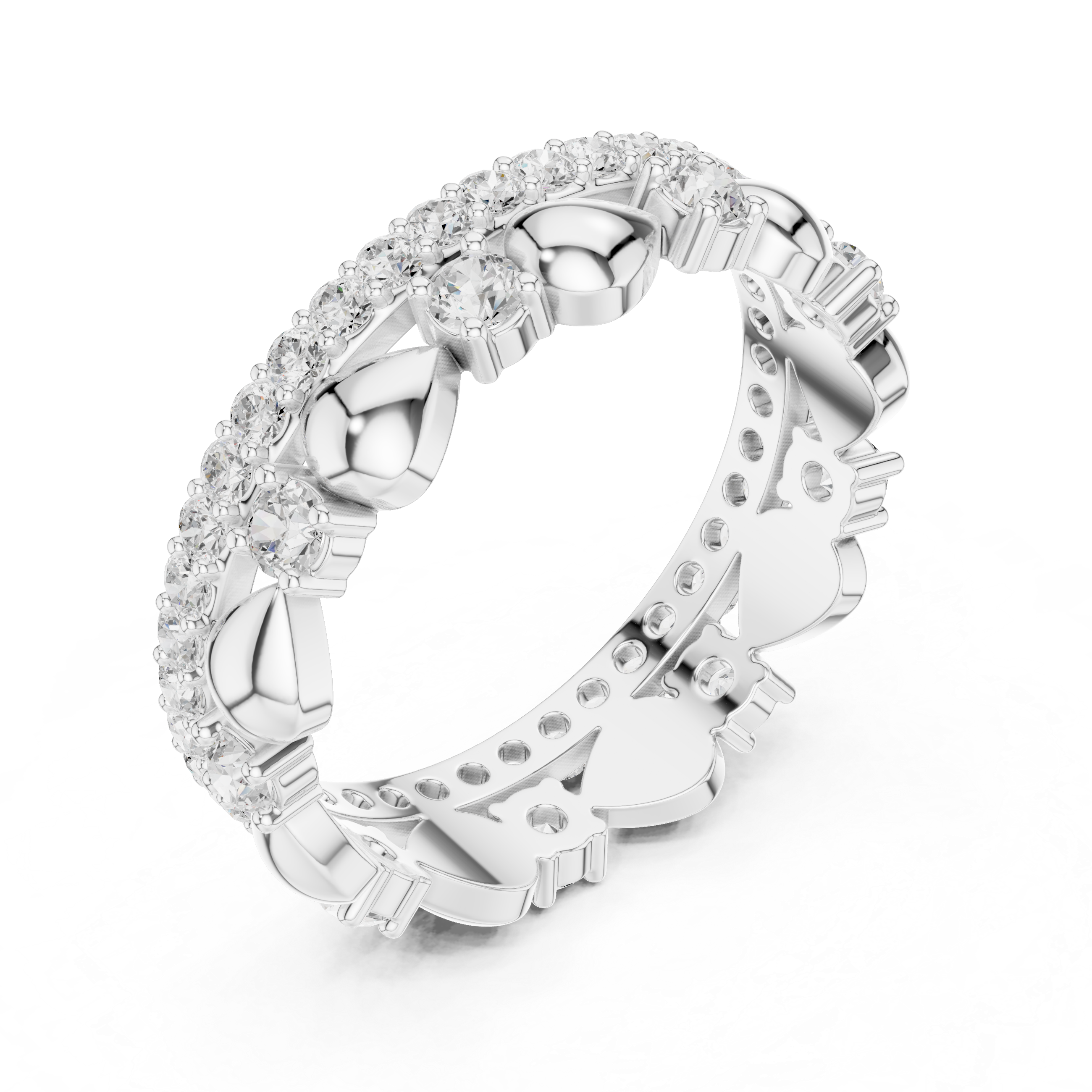 Heart Motif Diamond Eternity Ring – Romantic Double Row Wedding Band