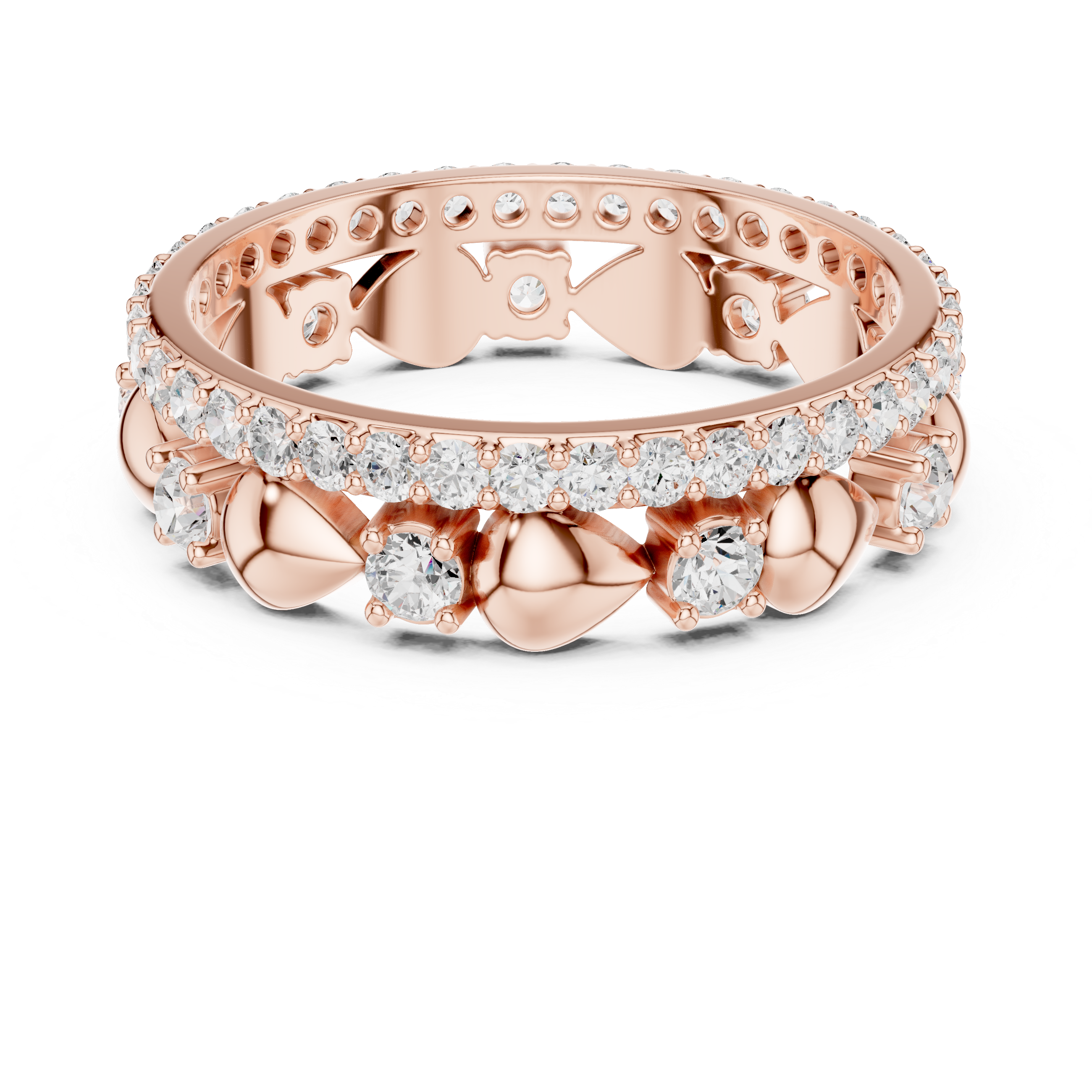 Heart Motif Diamond Eternity Ring – Romantic Double Row Wedding Band