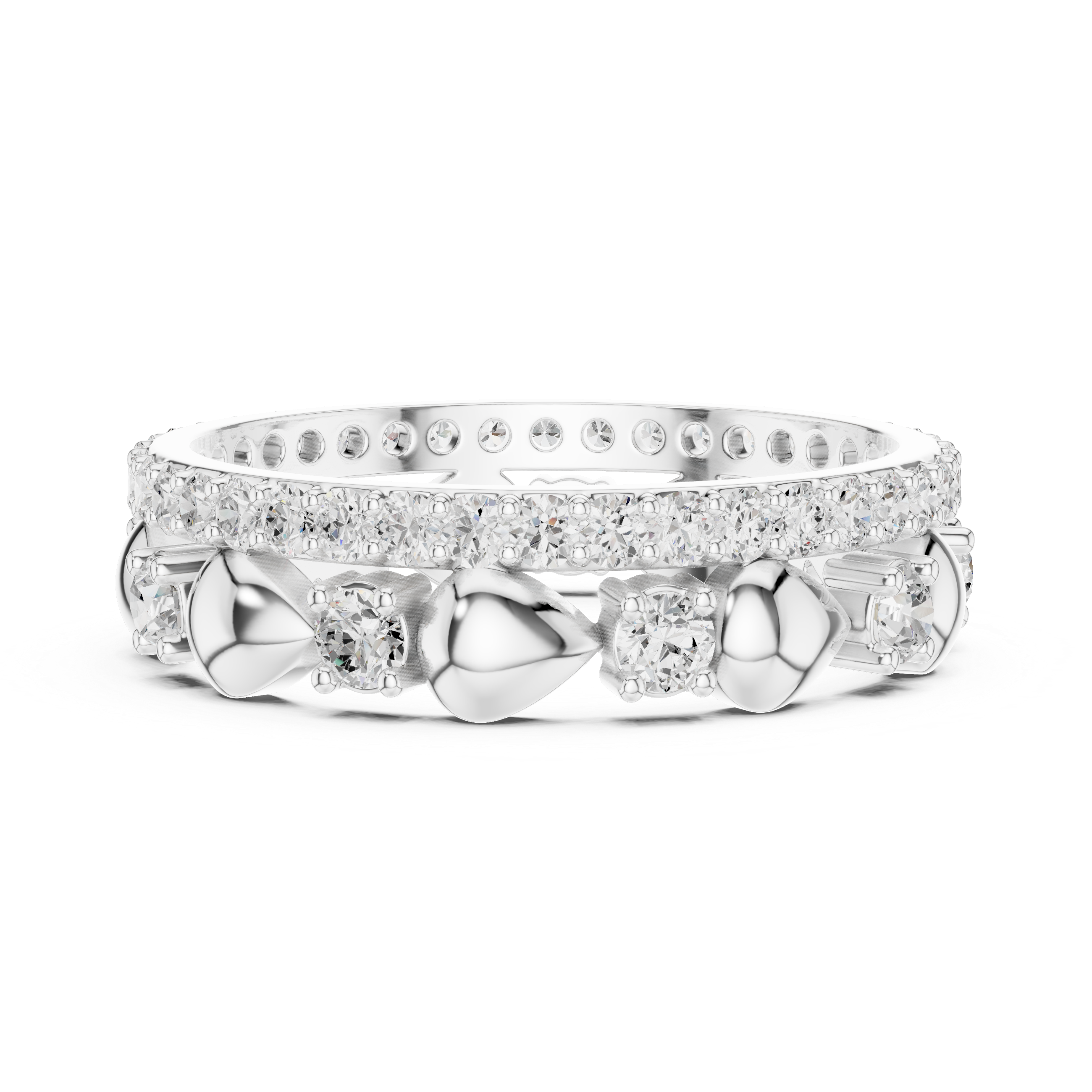 Heart Motif Diamond Eternity Ring – Romantic Double Row Wedding Band