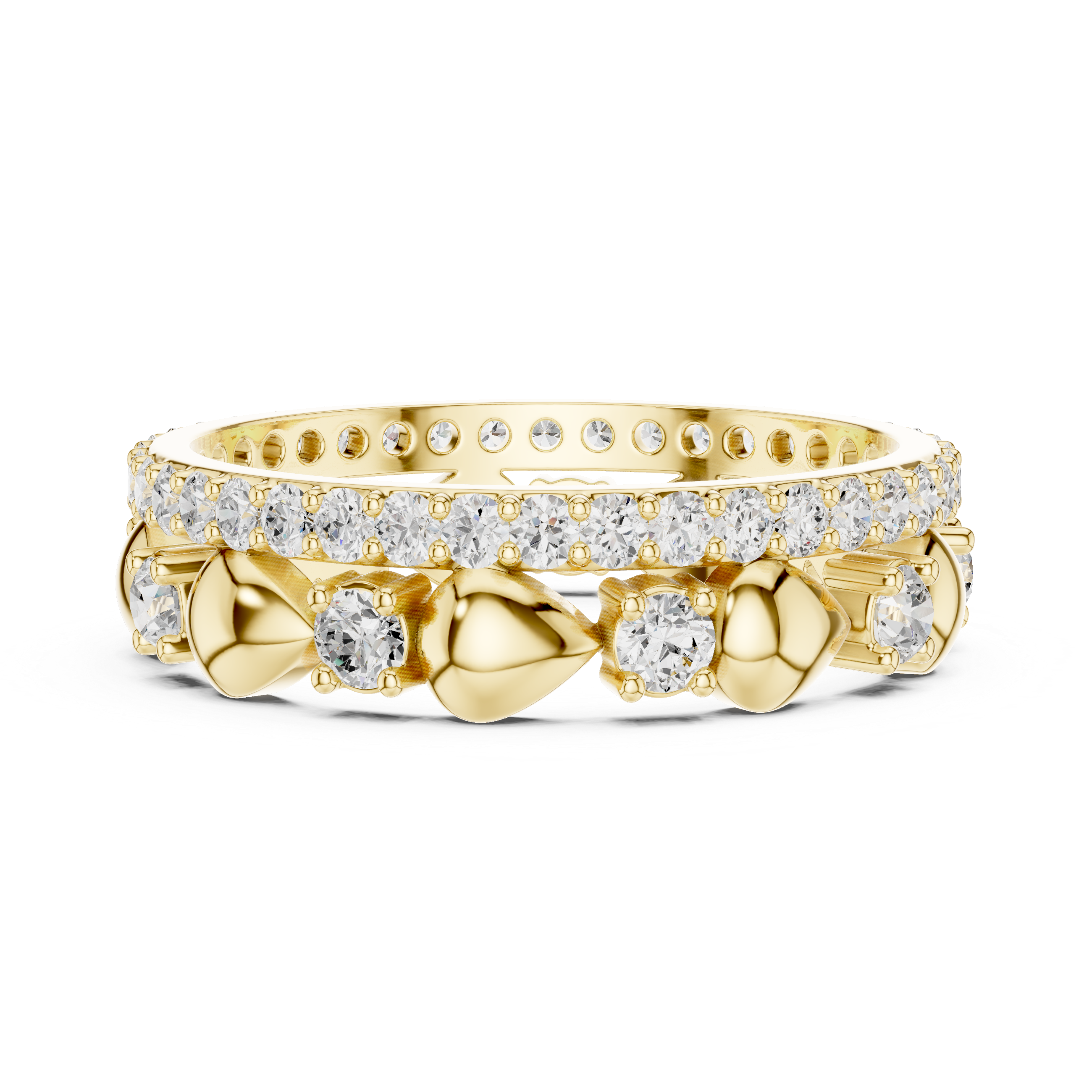 Heart Motif Diamond Eternity Ring – Romantic Double Row Wedding Band