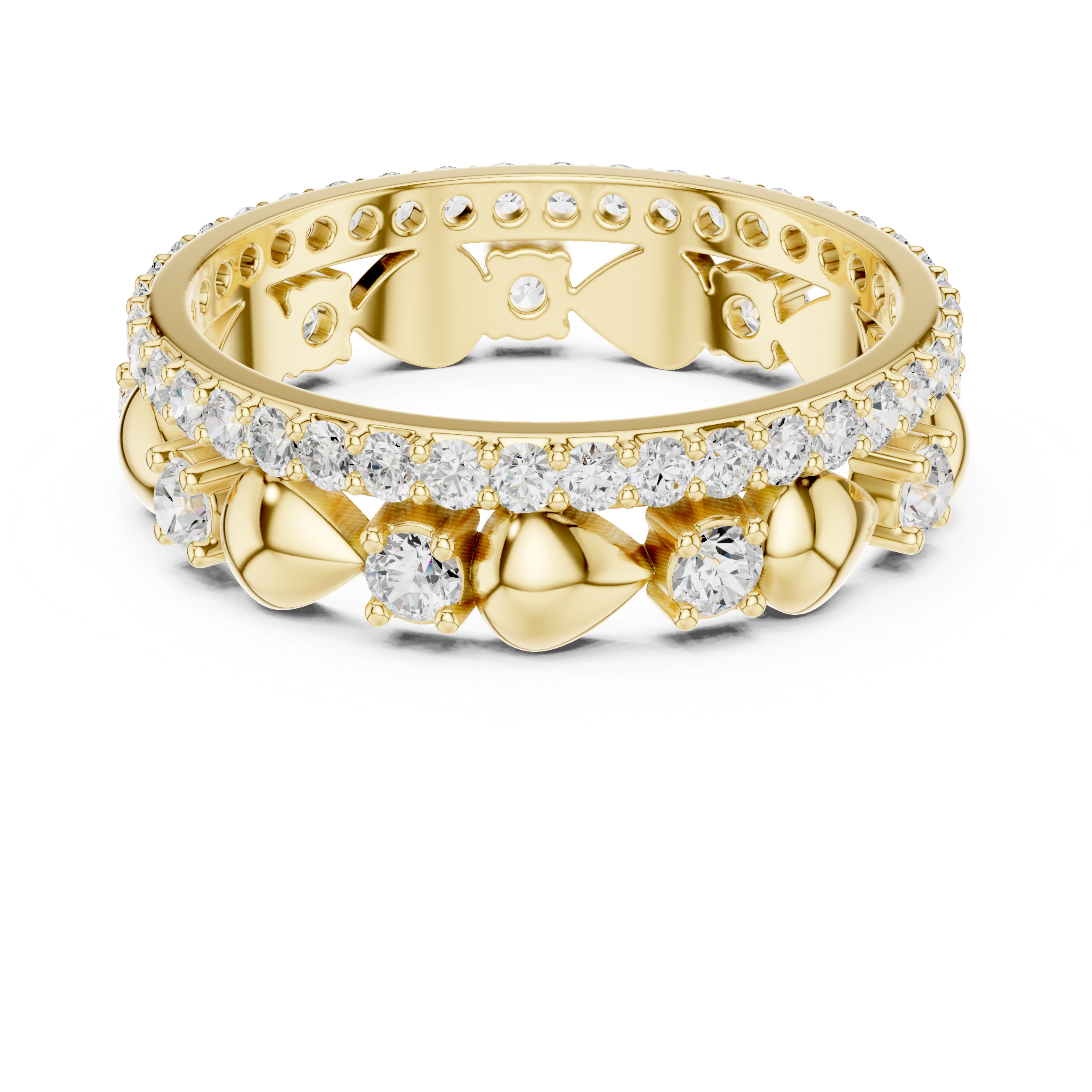 Heart Motif Diamond Eternity Ring – Romantic Double Row Wedding Band