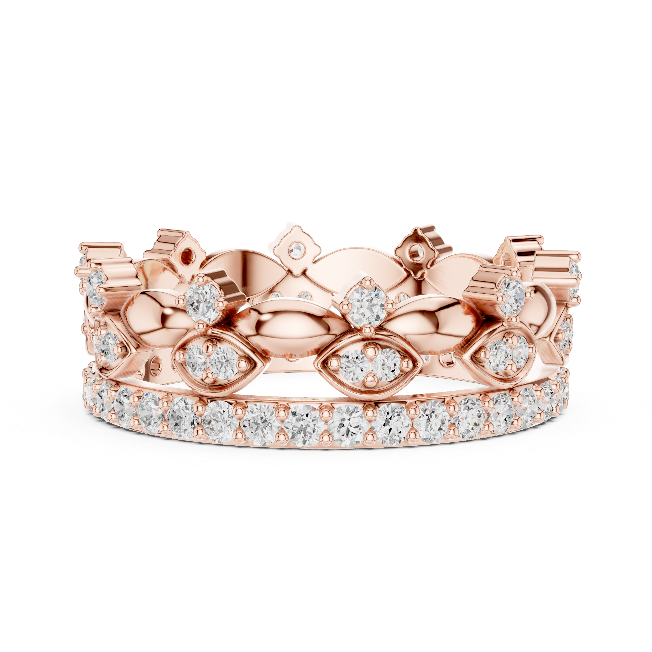 Vintage Marquise Diamond Eternity Ring – Double Row Floral Openwork Wedding Band