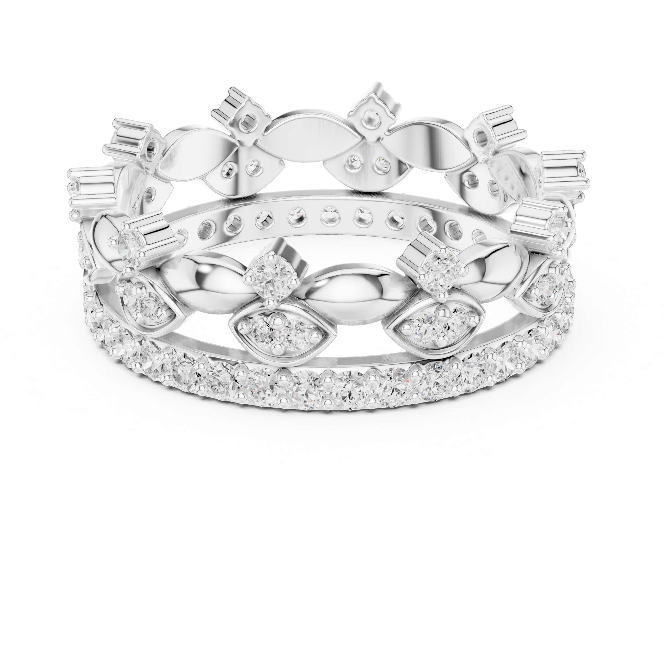 Vintage Marquise Diamond Eternity Ring – Double Row Floral Openwork Wedding Band