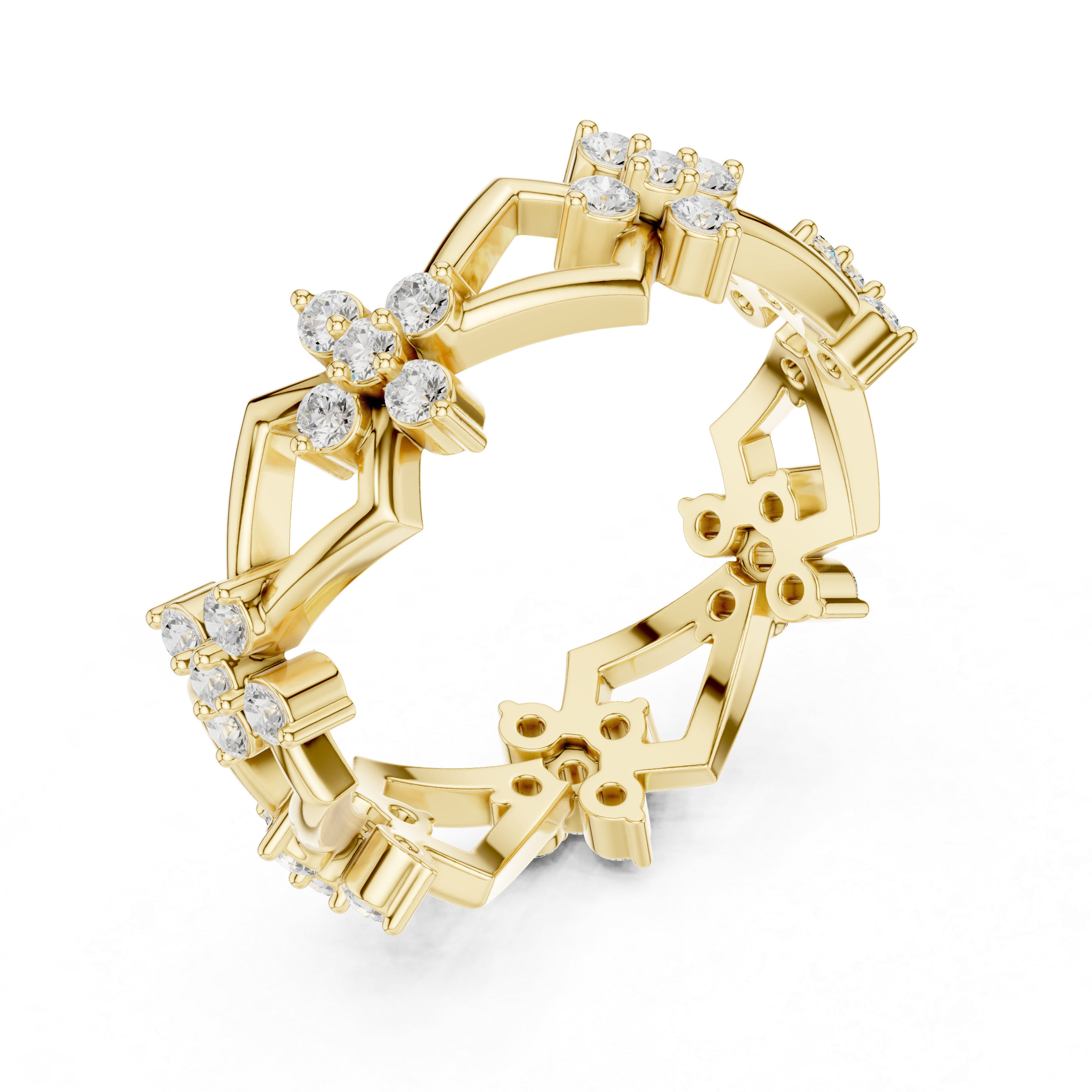 Geometric Floral Diamond Eternity Ring – Modern Openwork Statement Wedding Band