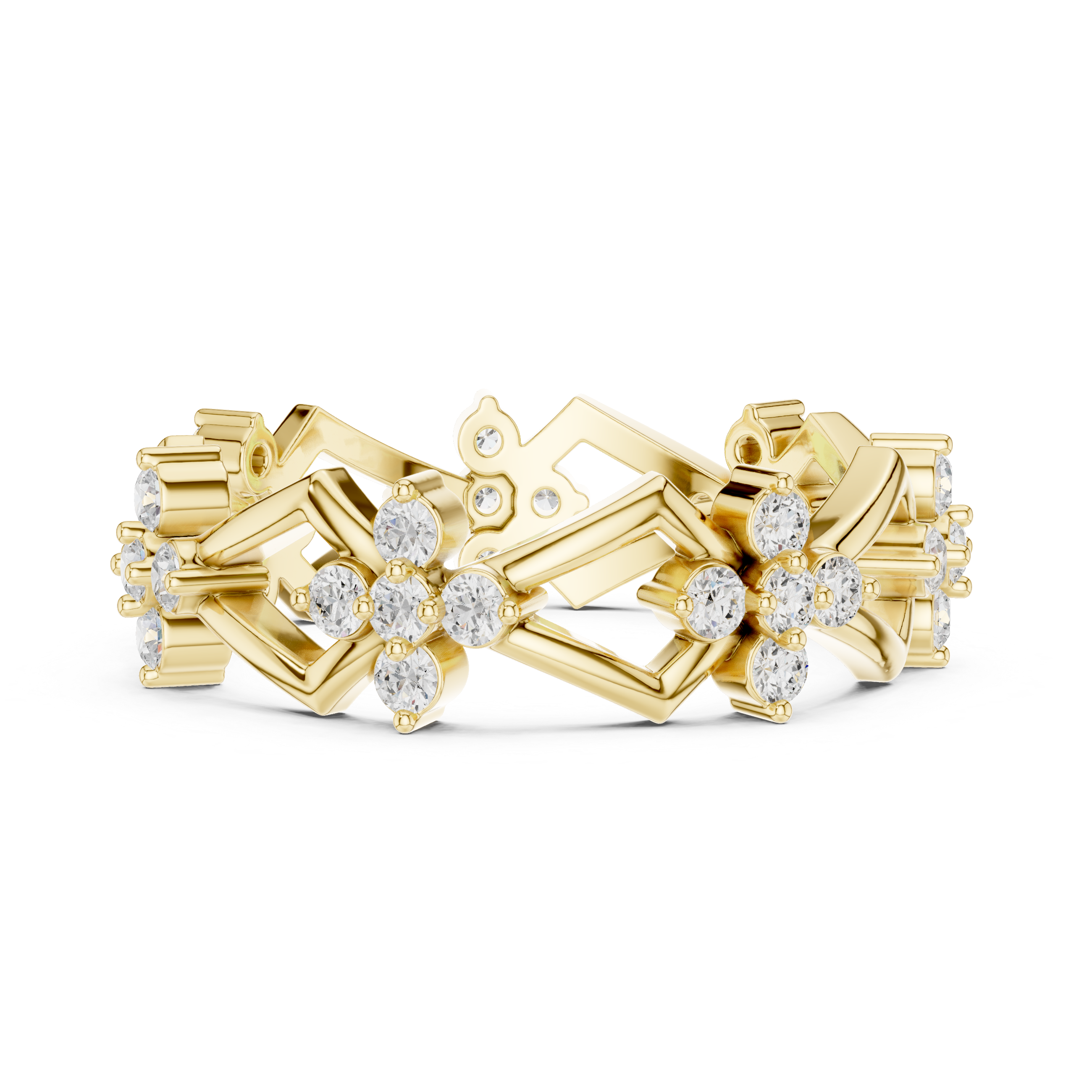 Geometric Floral Diamond Eternity Ring – Modern Openwork Statement Wedding Band