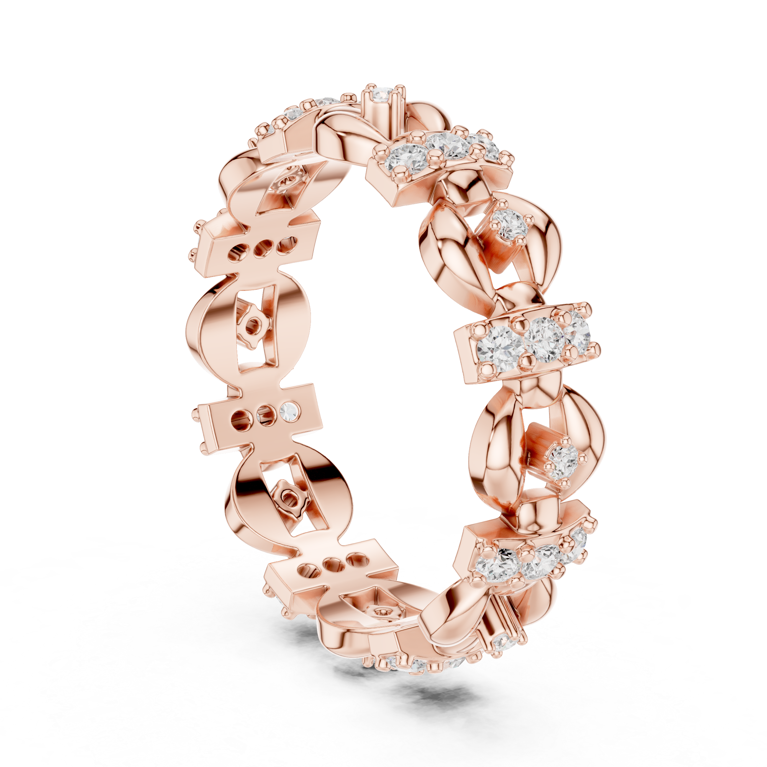 Modern Geometric Diamond Eternity Band – Sculptural Statement Wedding Ring in White Gold
