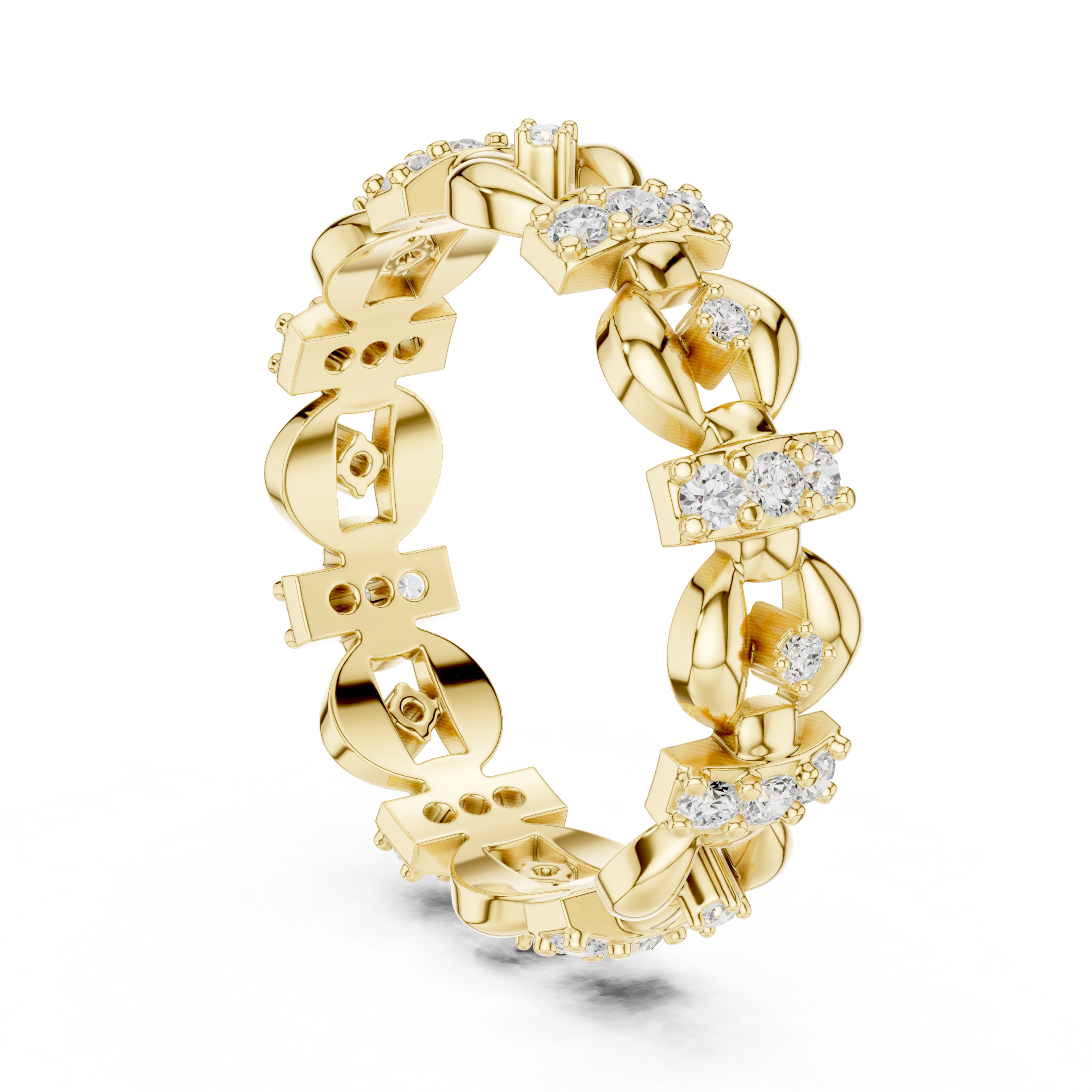 Modern Geometric Diamond Eternity Band – Sculptural Statement Wedding Ring in White Gold