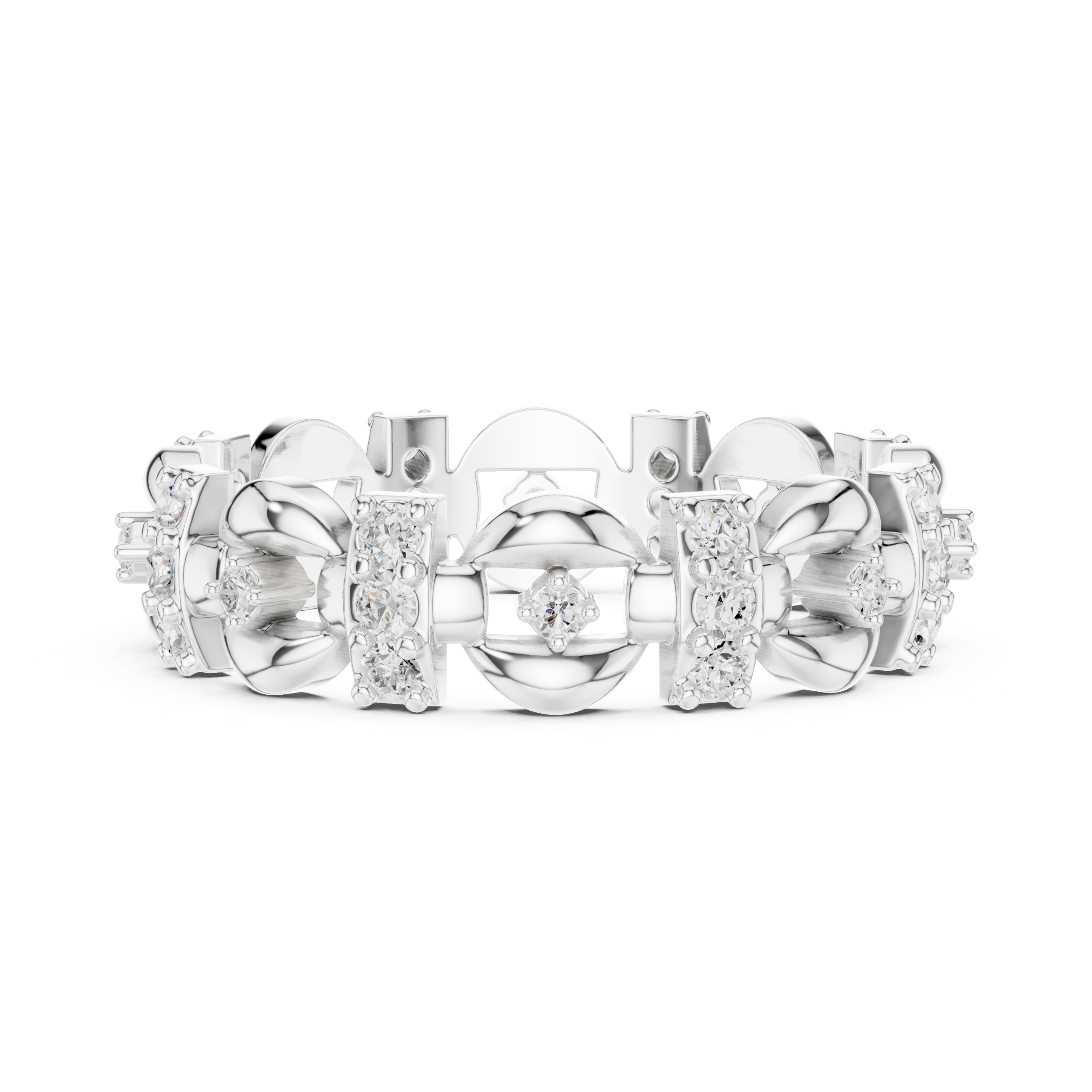 Modern Geometric Diamond Eternity Band – Sculptural Statement Wedding Ring in White Gold
