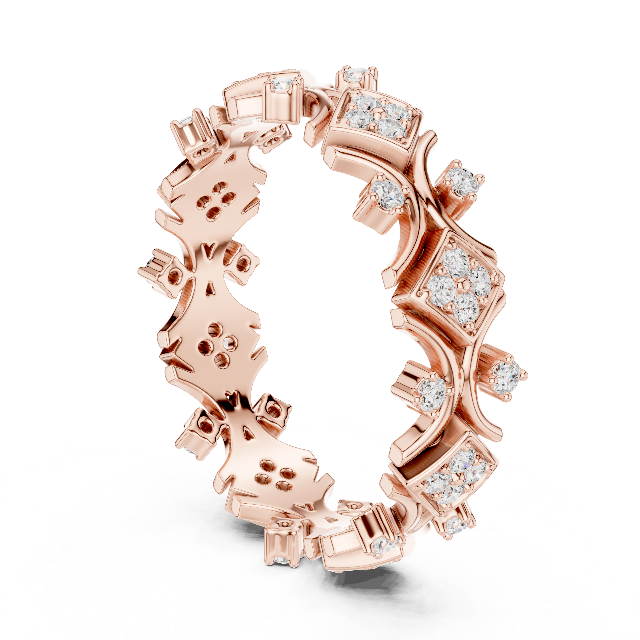 Geometric Diamond Eternity Band Ring – Vintage Inspired Rose Gold Wedding Band