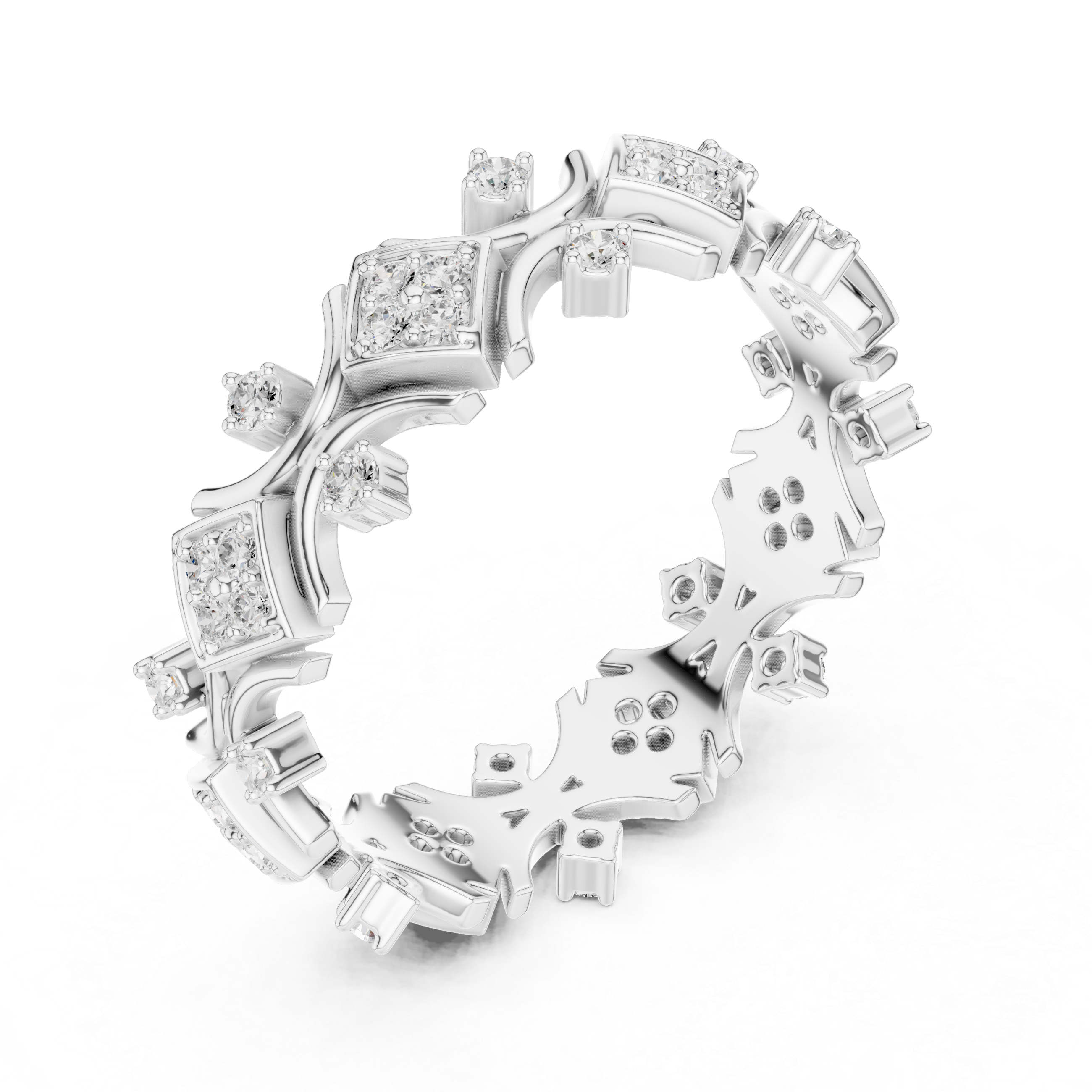Geometric Diamond Eternity Band Ring – Vintage Inspired Rose Gold Wedding Band