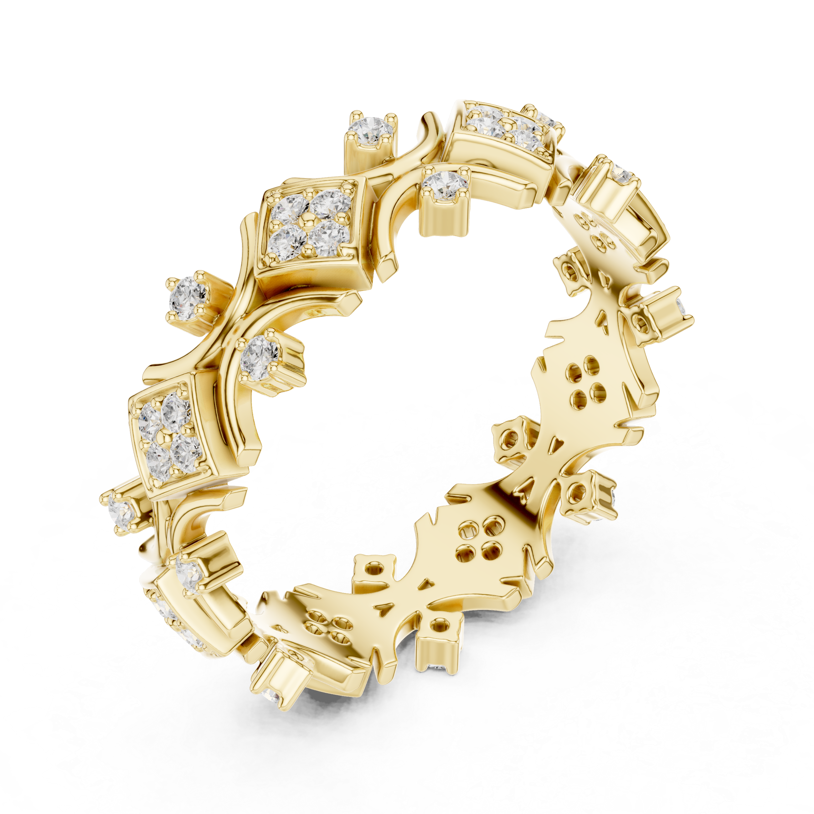 Geometric Diamond Eternity Band Ring – Vintage Inspired Rose Gold Wedding Band