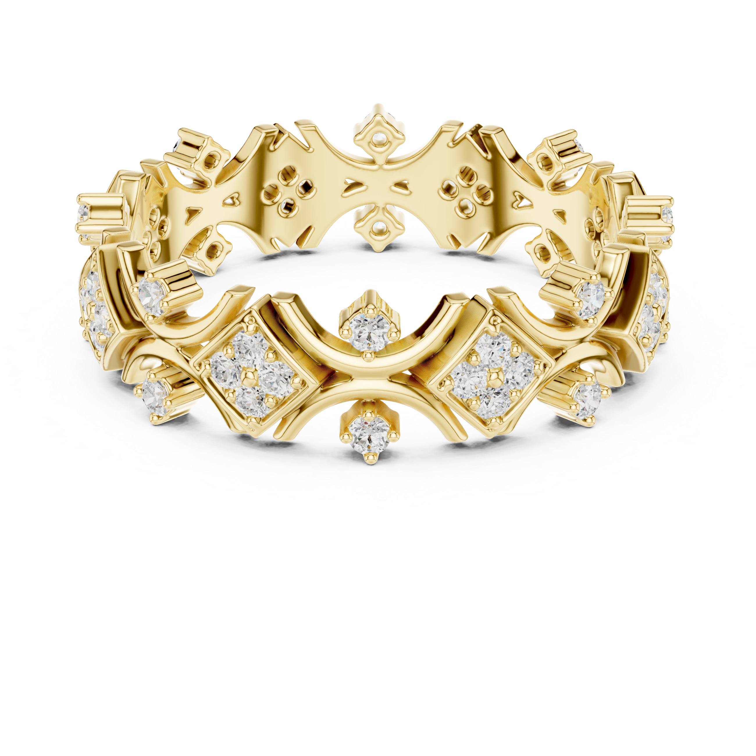 Geometric Diamond Eternity Band Ring – Vintage Inspired Rose Gold Wedding Band