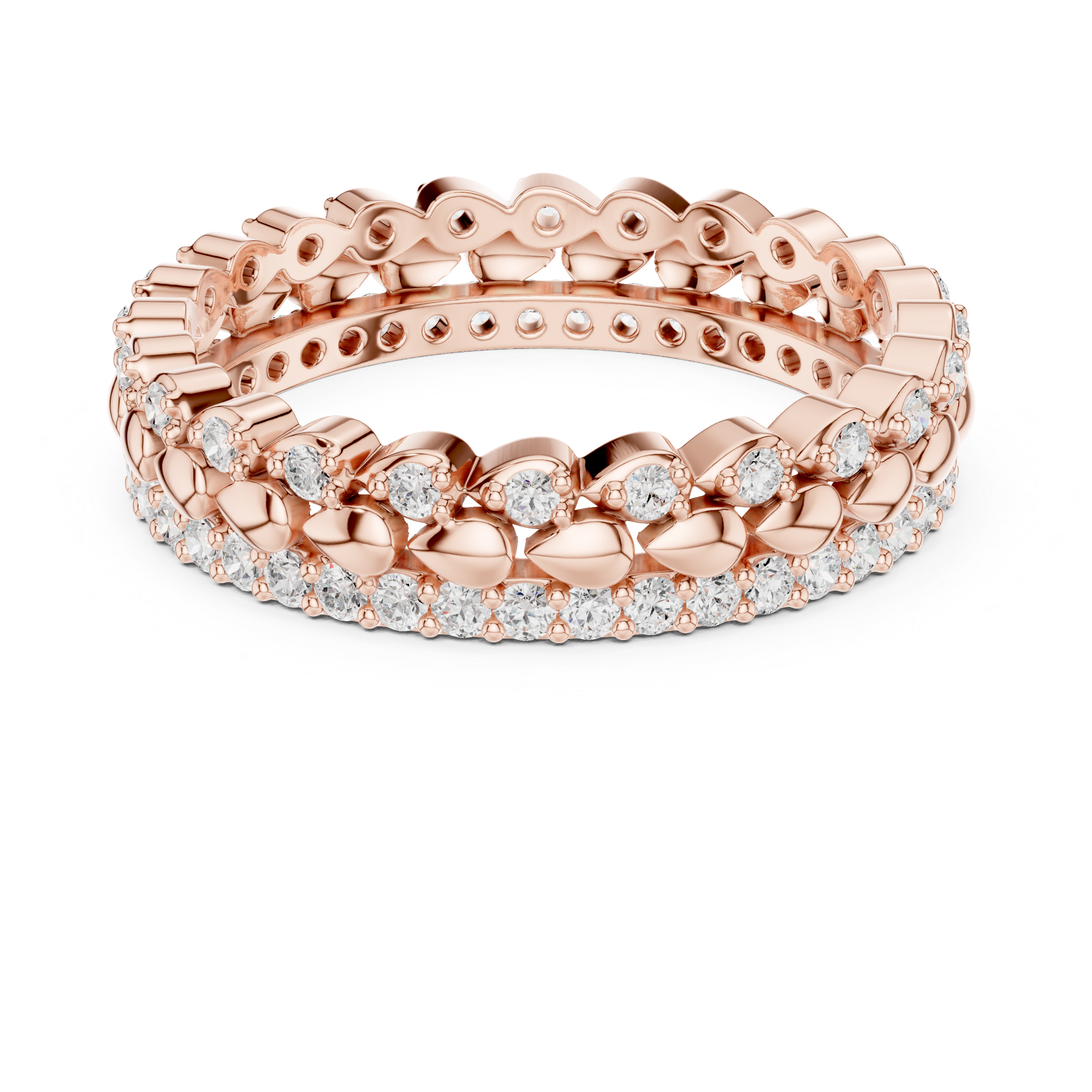 Petal Diamond Eternity Band Ring – Rose Gold Floral Inspired Wedding Band
