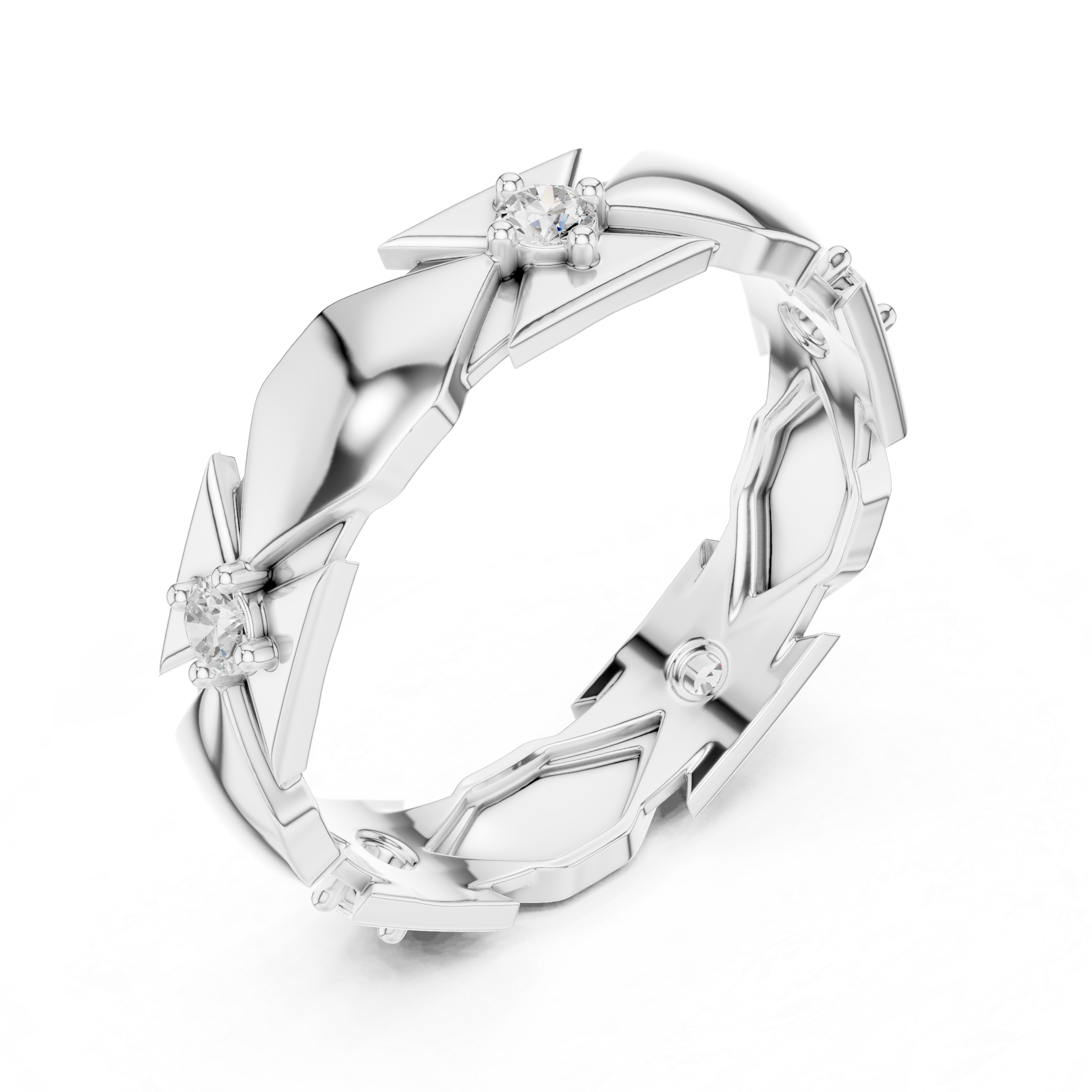 Modern Geometric Diamond Eternity Ring – Architectural Gold Band
