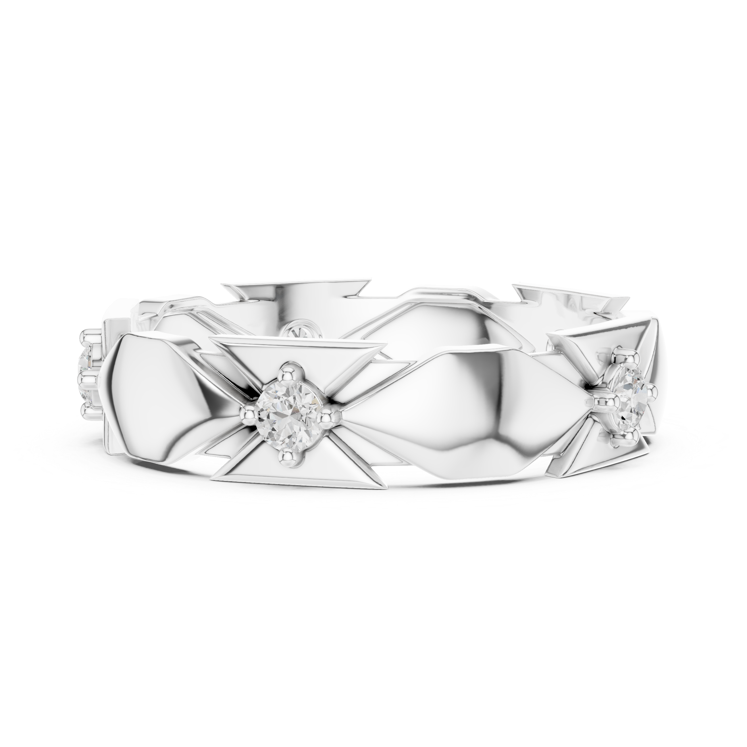 Modern Geometric Diamond Eternity Ring – Architectural Gold Band