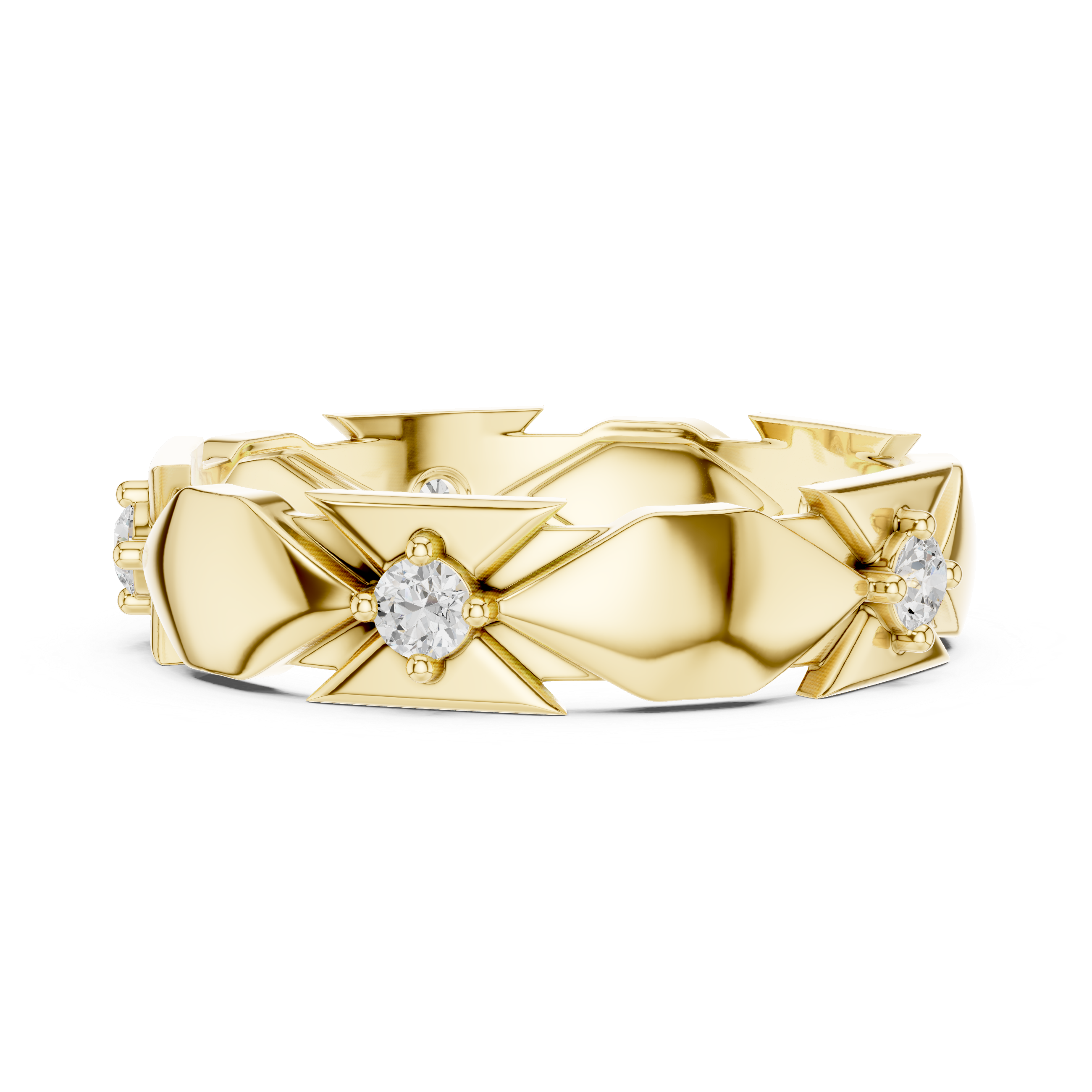 Modern Geometric Diamond Eternity Ring – Architectural Gold Band