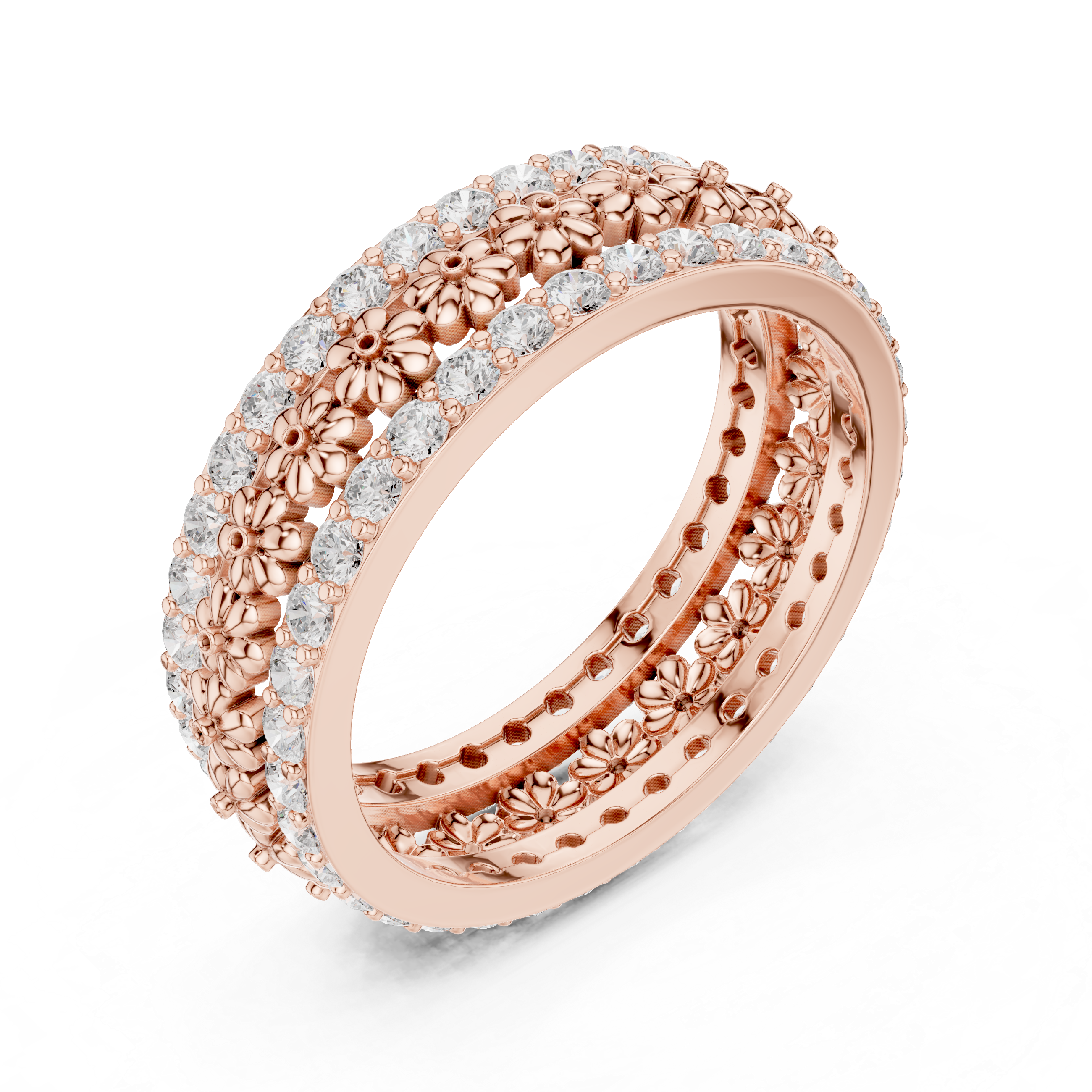 Floral Diamond Eternity Band Ring – Vintage Inspired Flower Wedding Band