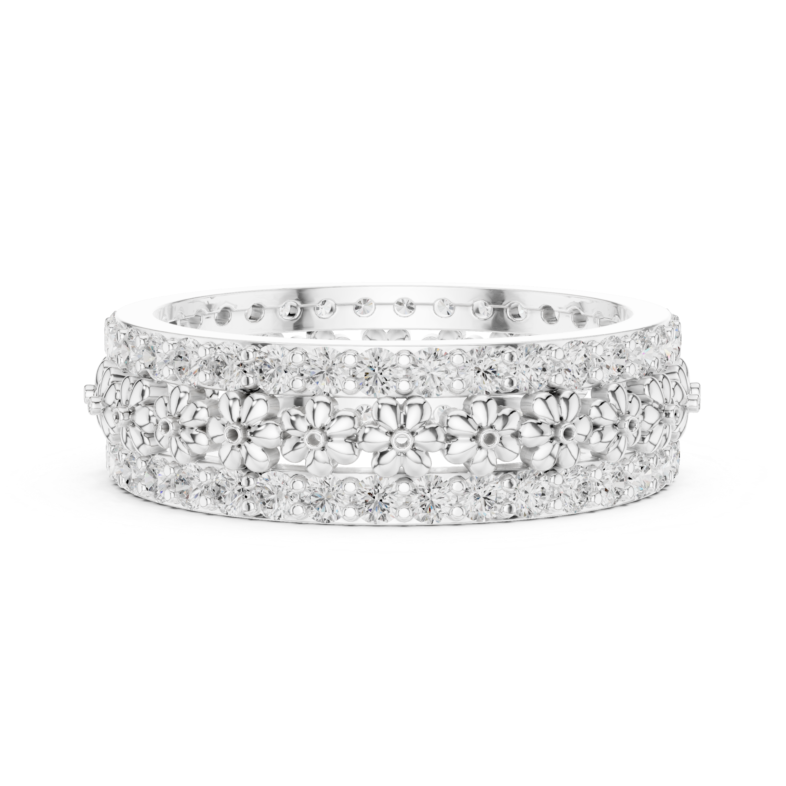 Floral Diamond Eternity Band Ring – Vintage Inspired Flower Wedding Band