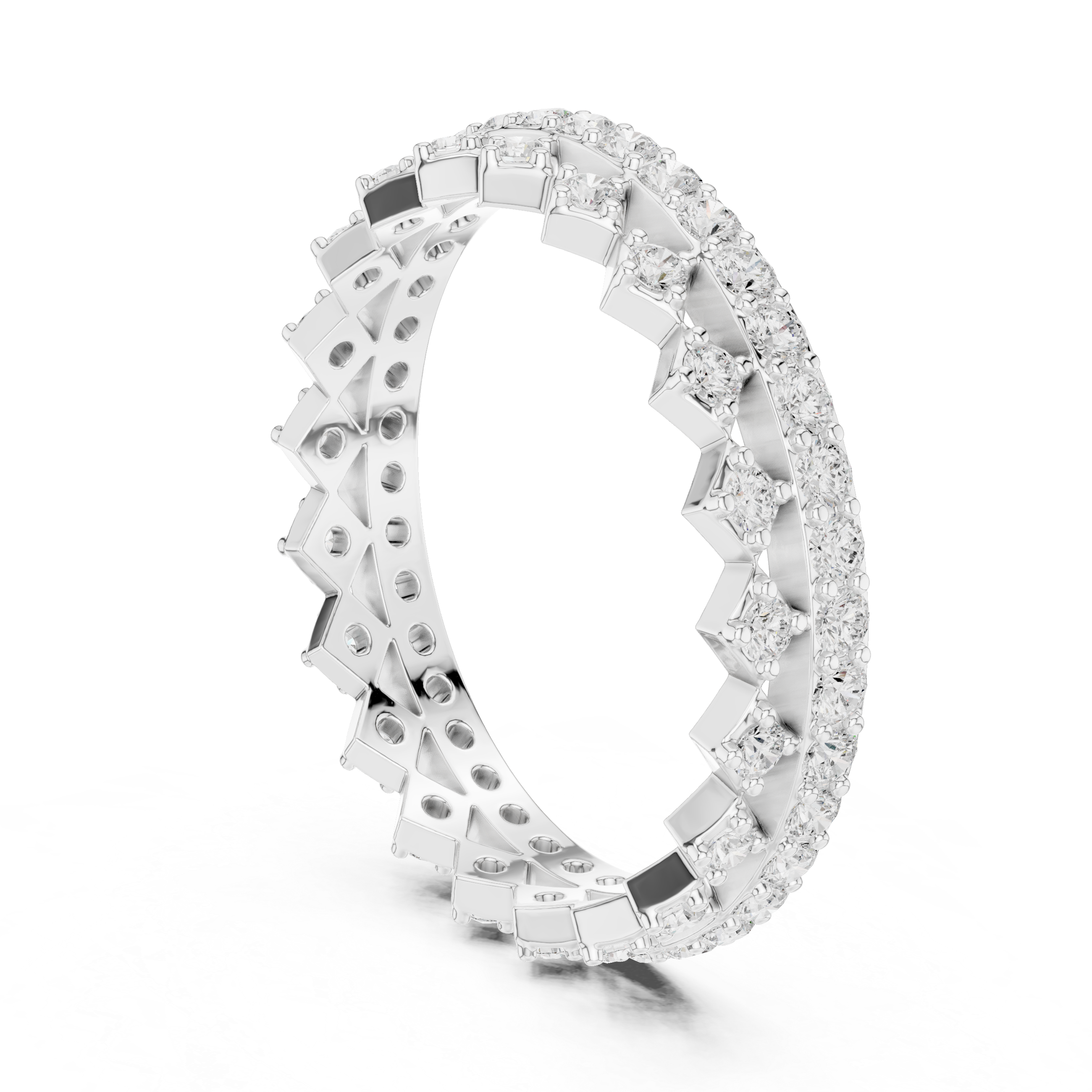 Geometric Diamond Eternity Band Ring – Modern Openwork Designer Wedding Band