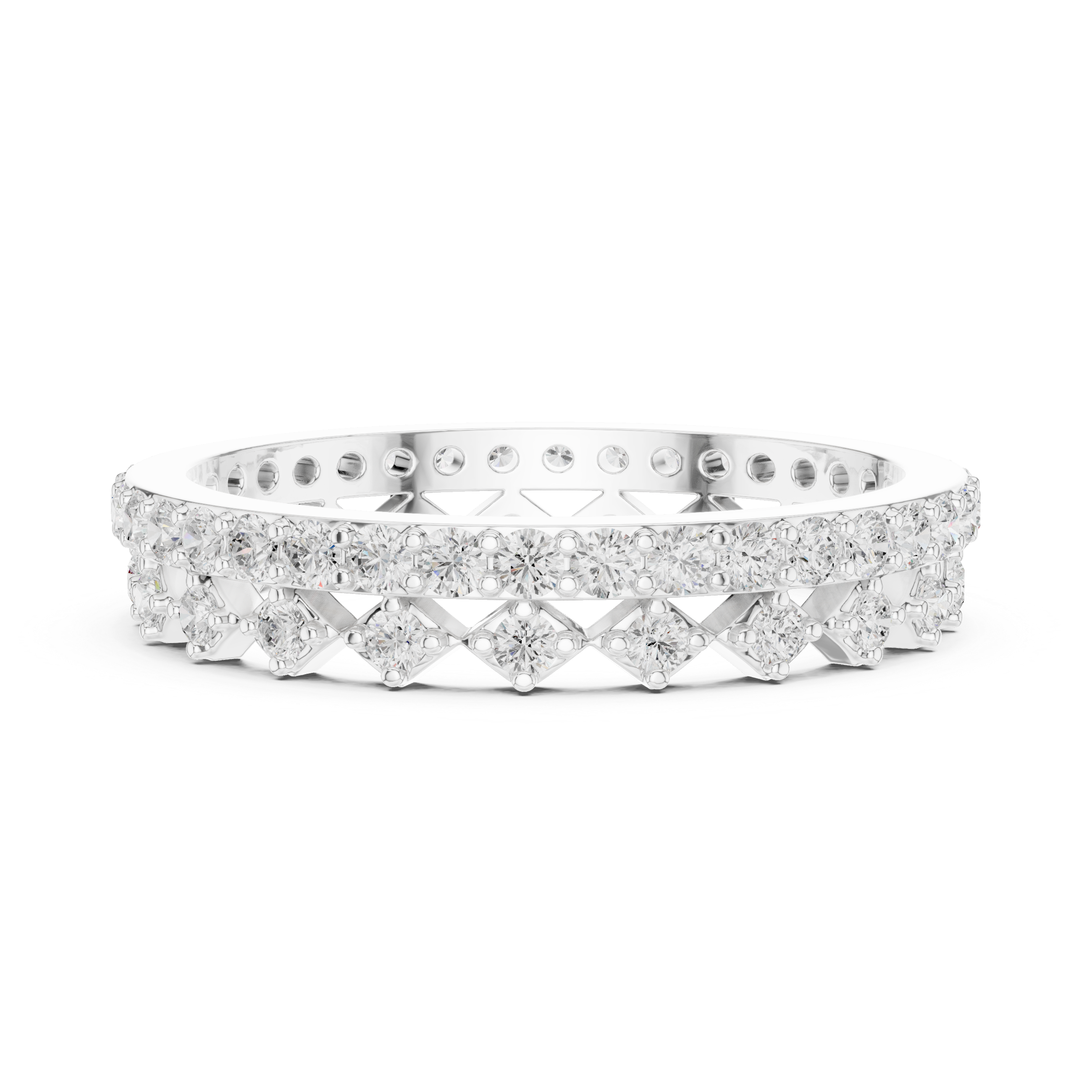 Geometric Diamond Eternity Band Ring – Modern Openwork Designer Wedding Band