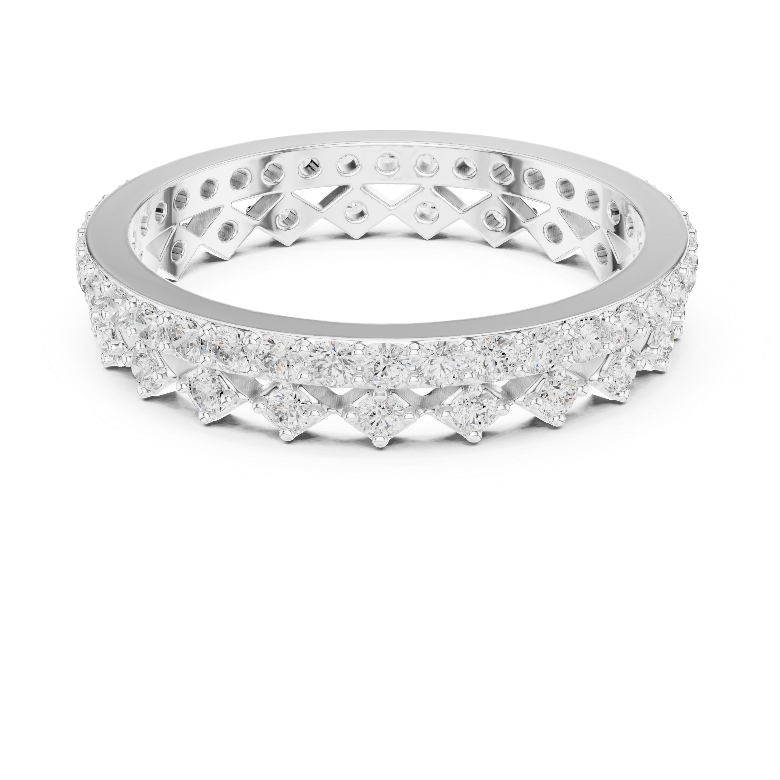 Geometric Diamond Eternity Band Ring – Modern Openwork Designer Wedding Band
