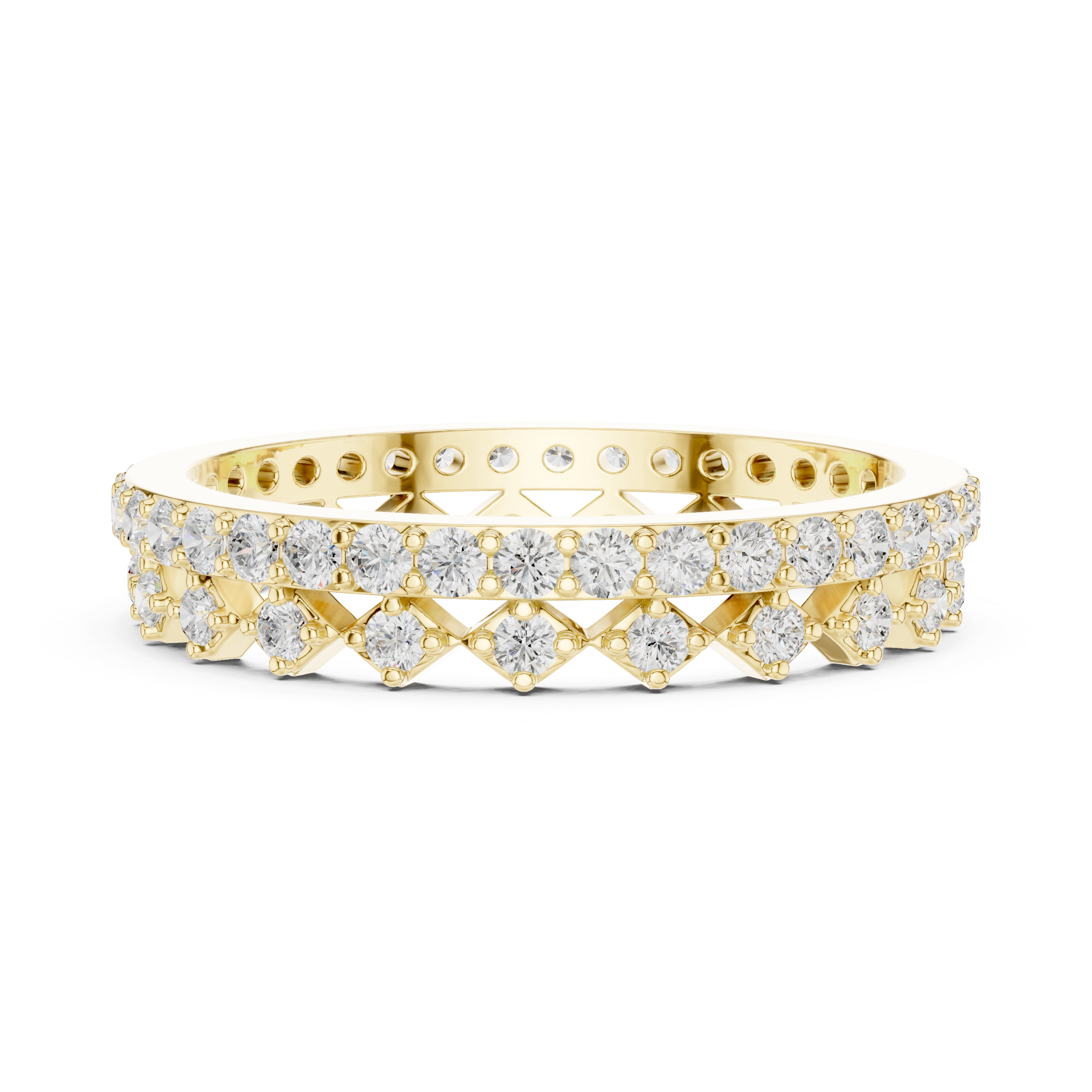 Geometric Diamond Eternity Band Ring – Modern Openwork Designer Wedding Band