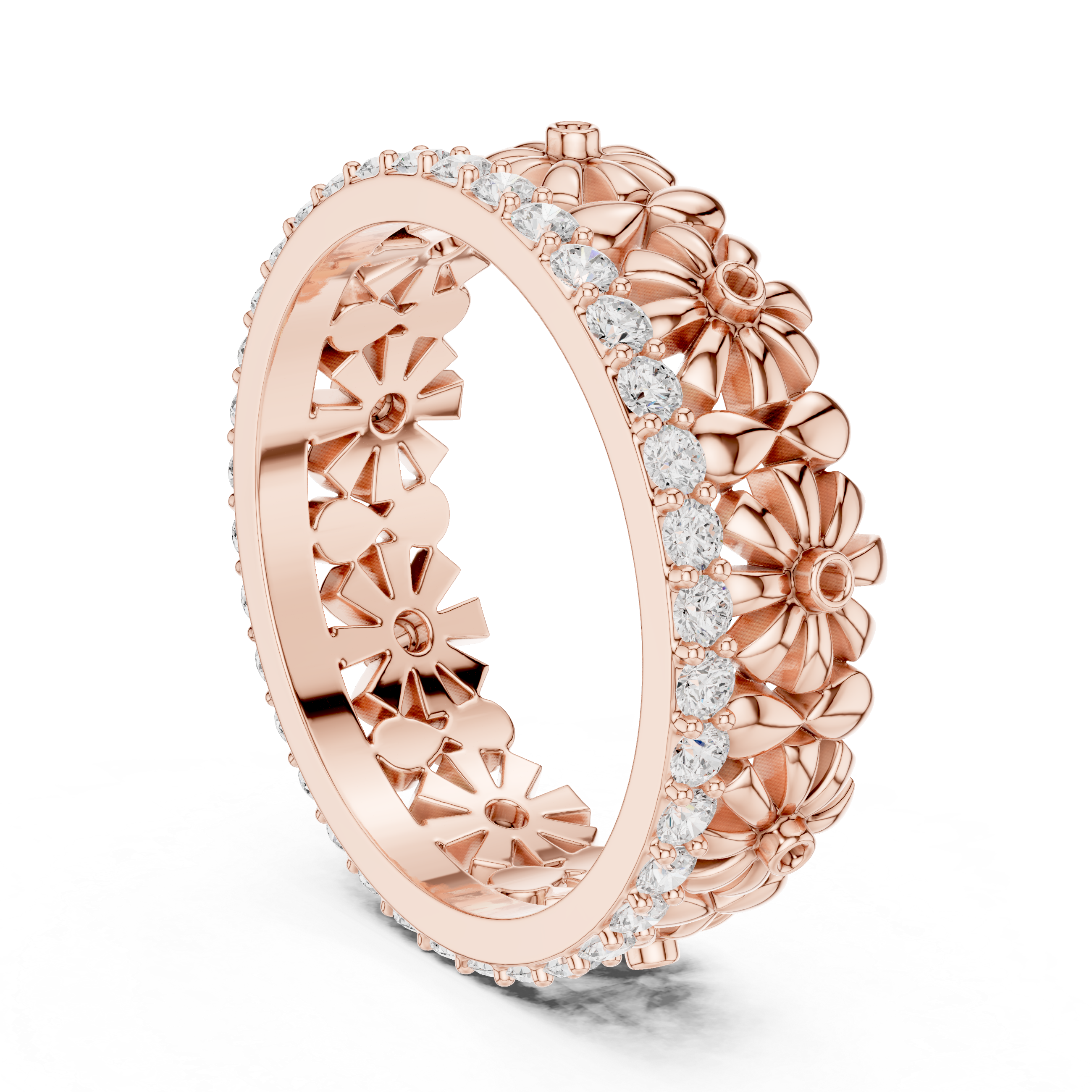 Floral Diamond Eternity Band Ring – Romantic Flower Inspired Designer Wedding Band