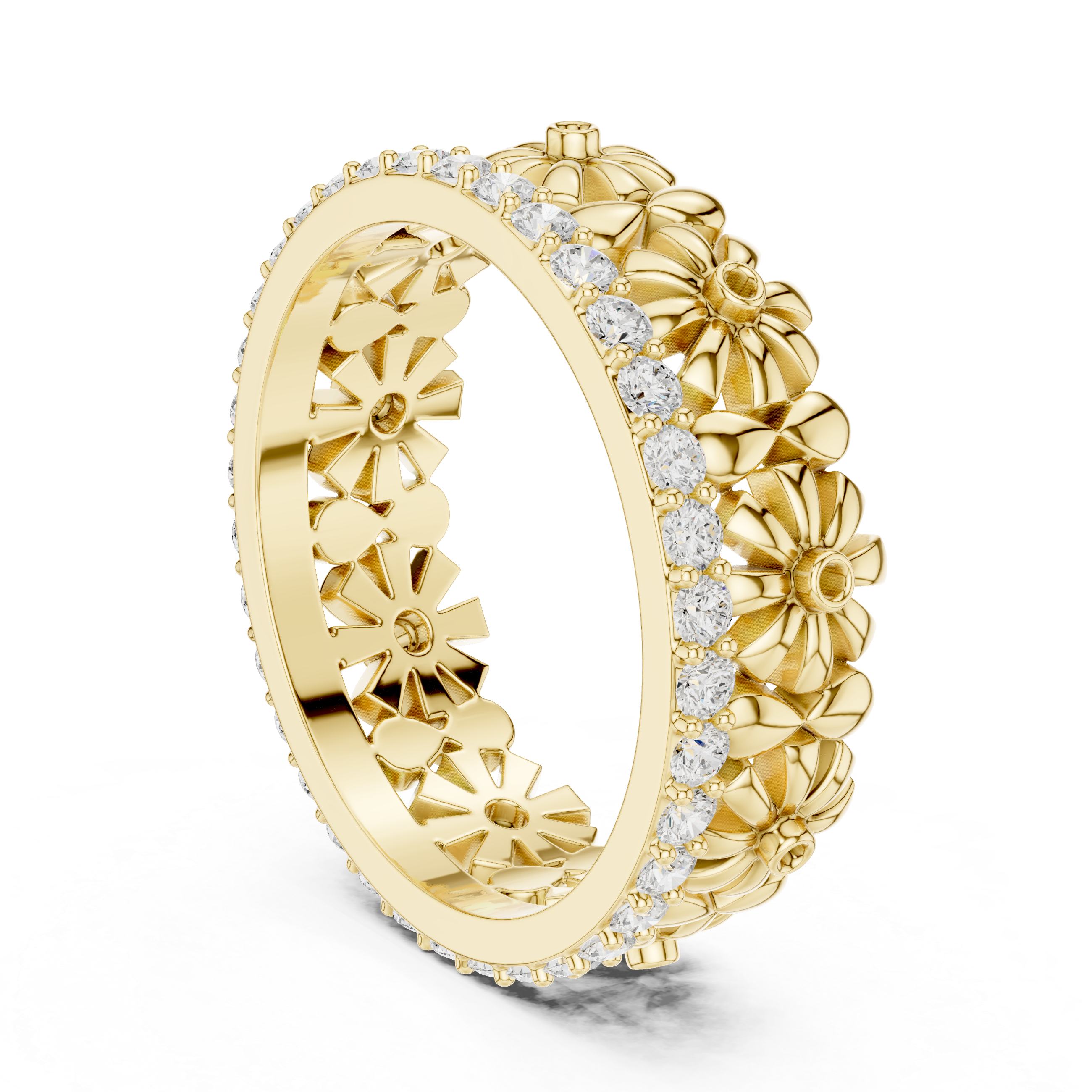Floral Diamond Eternity Band Ring – Romantic Flower Inspired Designer Wedding Band