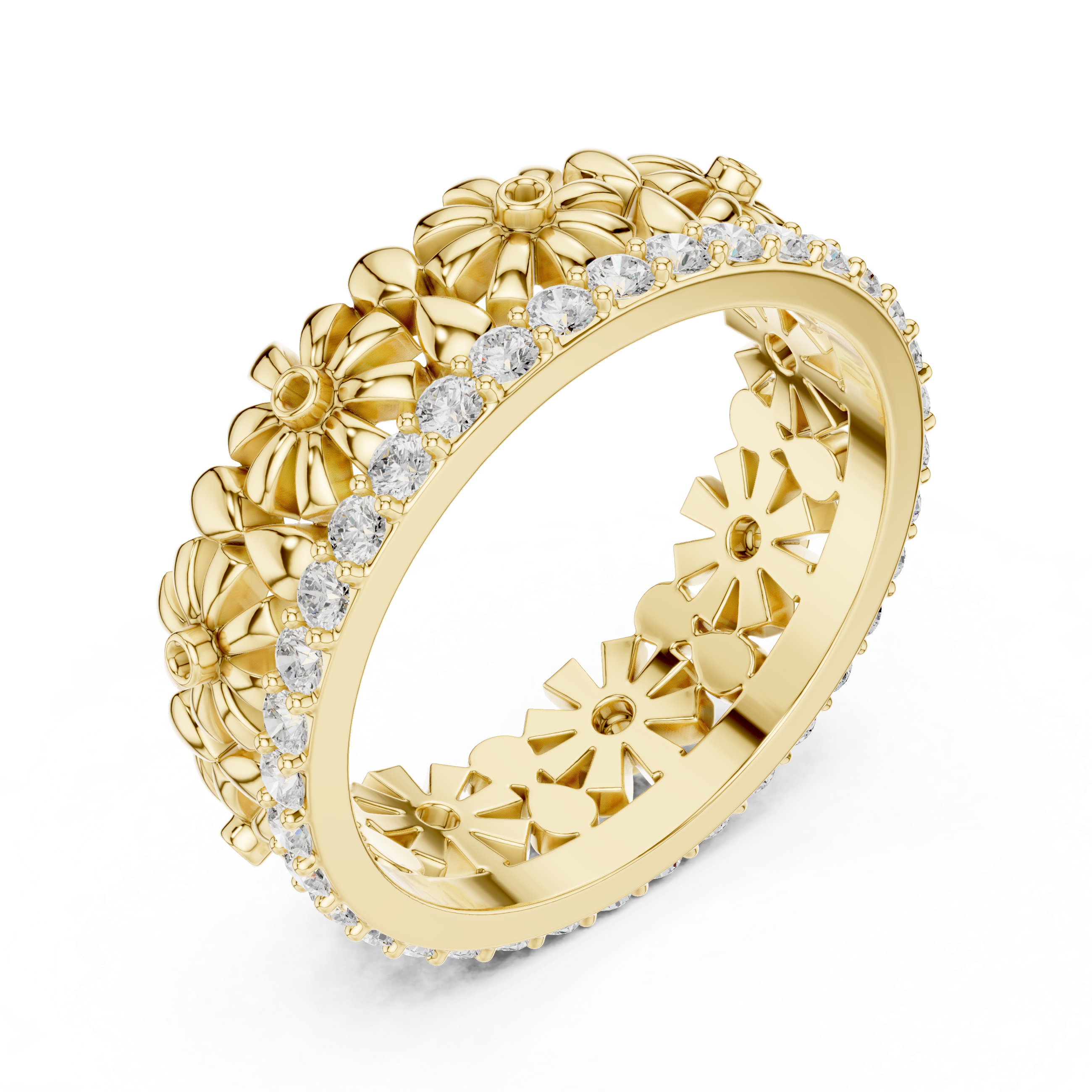 Floral Diamond Eternity Band Ring – Romantic Flower Inspired Designer Wedding Band