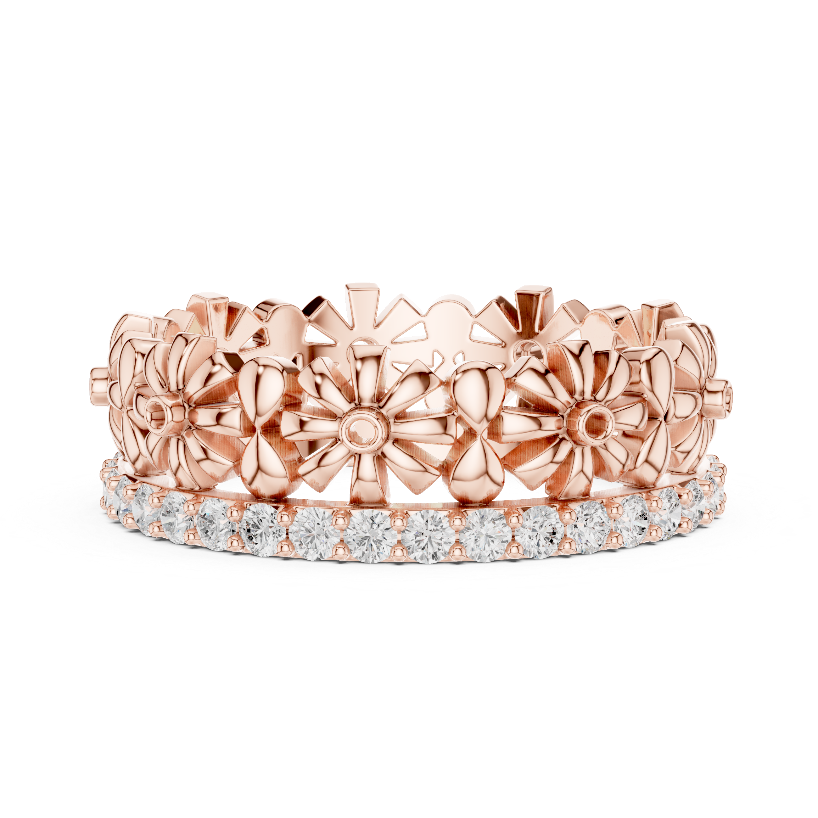 Floral Diamond Eternity Band Ring – Romantic Flower Inspired Designer Wedding Band