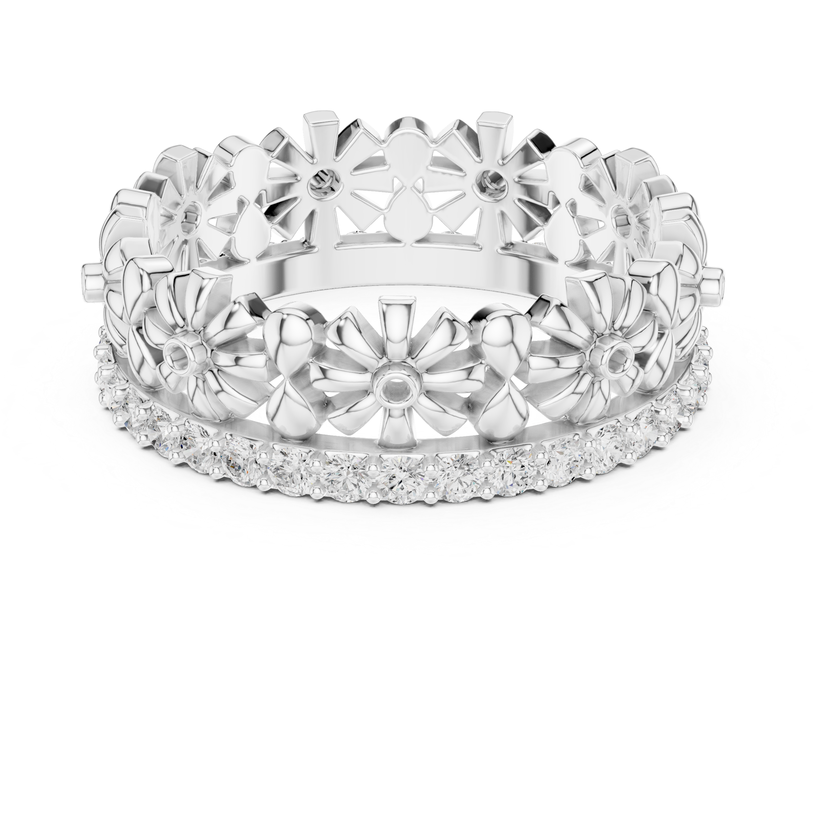 Floral Diamond Eternity Band Ring – Romantic Flower Inspired Designer Wedding Band