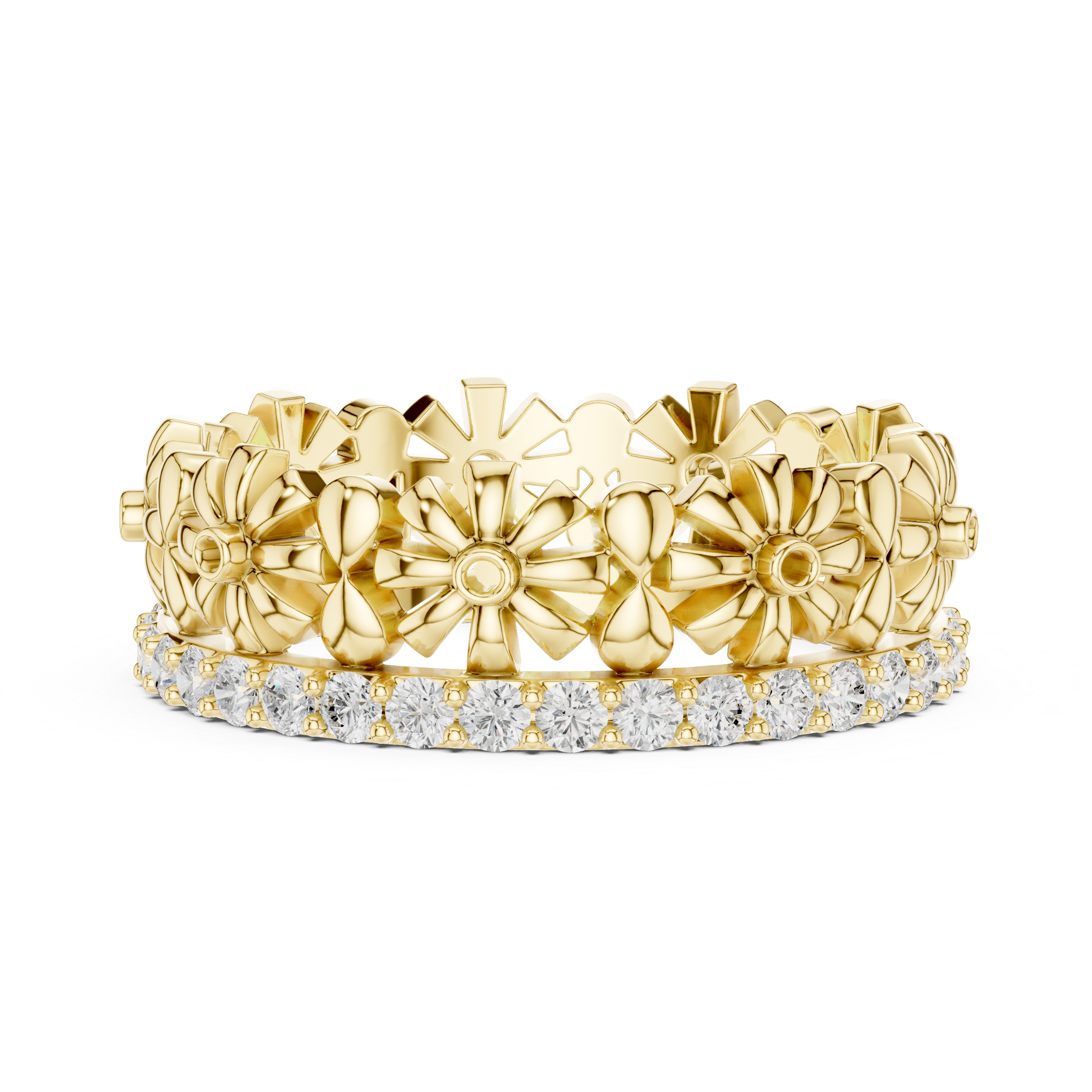 Floral Diamond Eternity Band Ring – Romantic Flower Inspired Designer Wedding Band