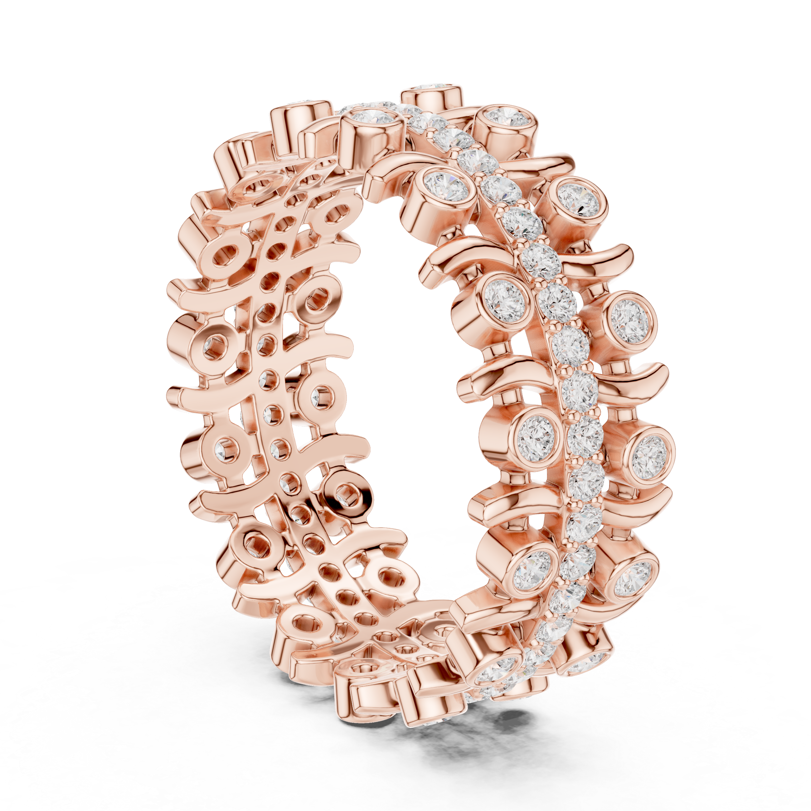 Modern Diamond Eternity Band Ring – Geometric Bezel Set Openwork Designer Ring