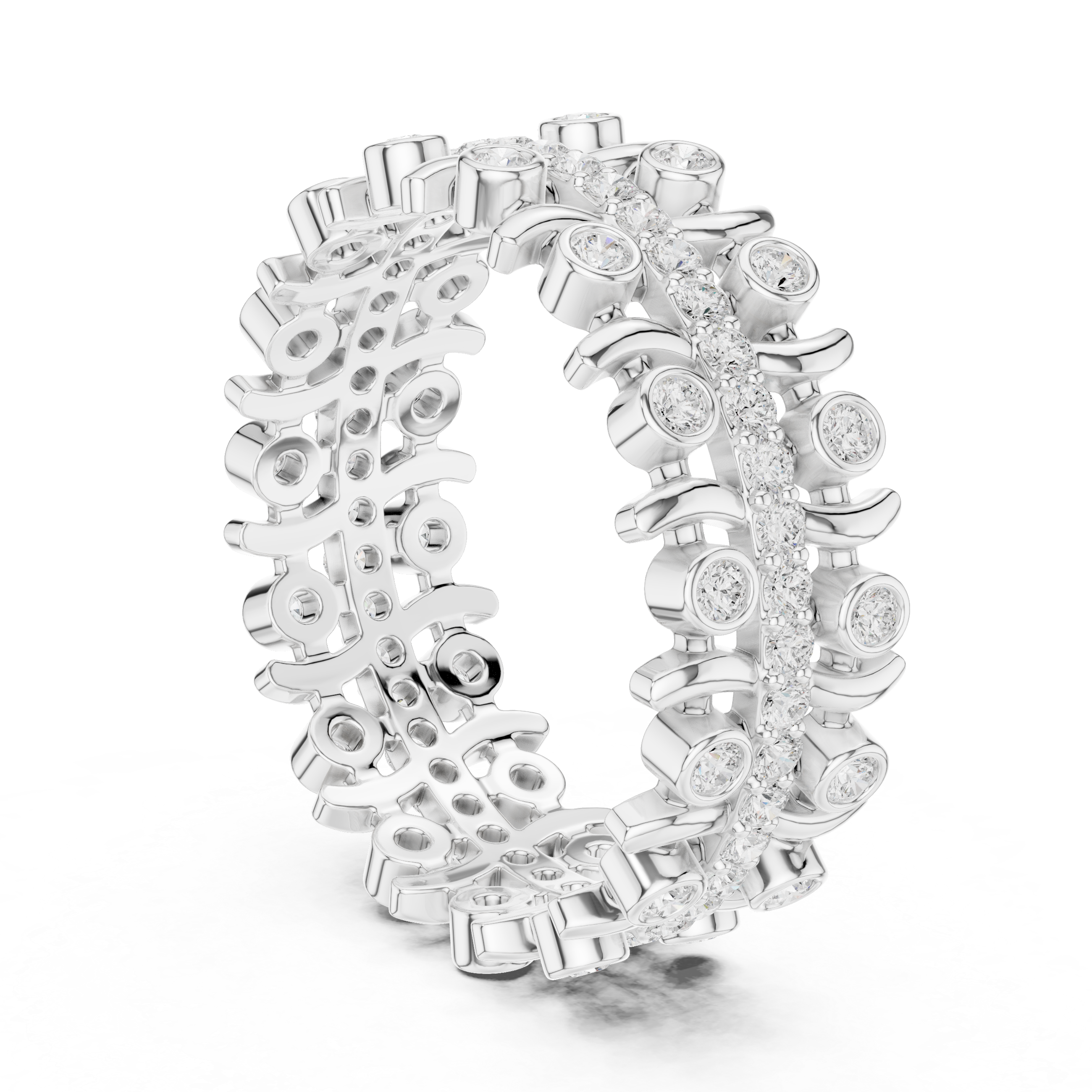 Modern Diamond Eternity Band Ring – Geometric Bezel Set Openwork Designer Ring