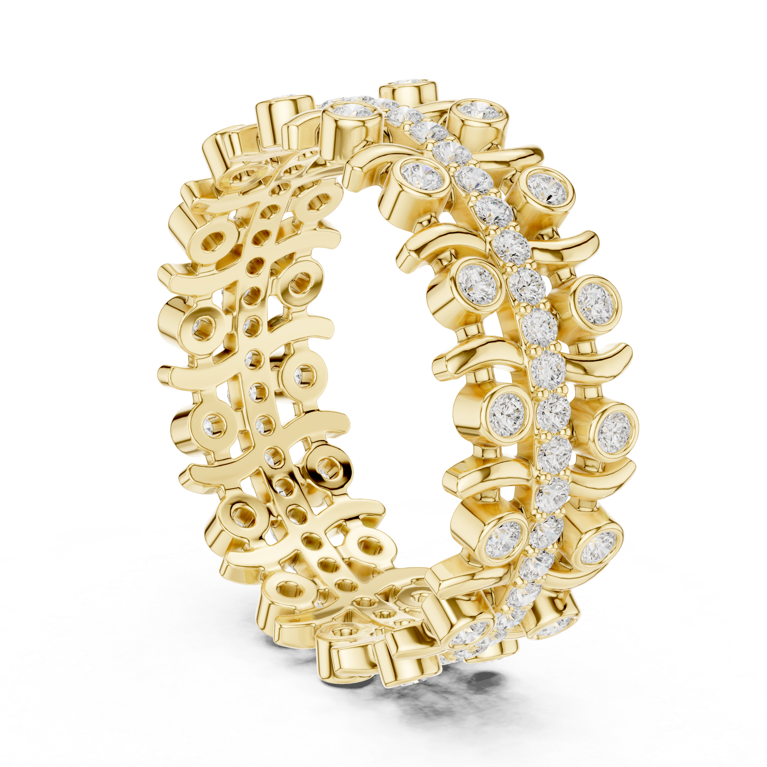 Modern Diamond Eternity Band Ring – Geometric Bezel Set Openwork Designer Ring