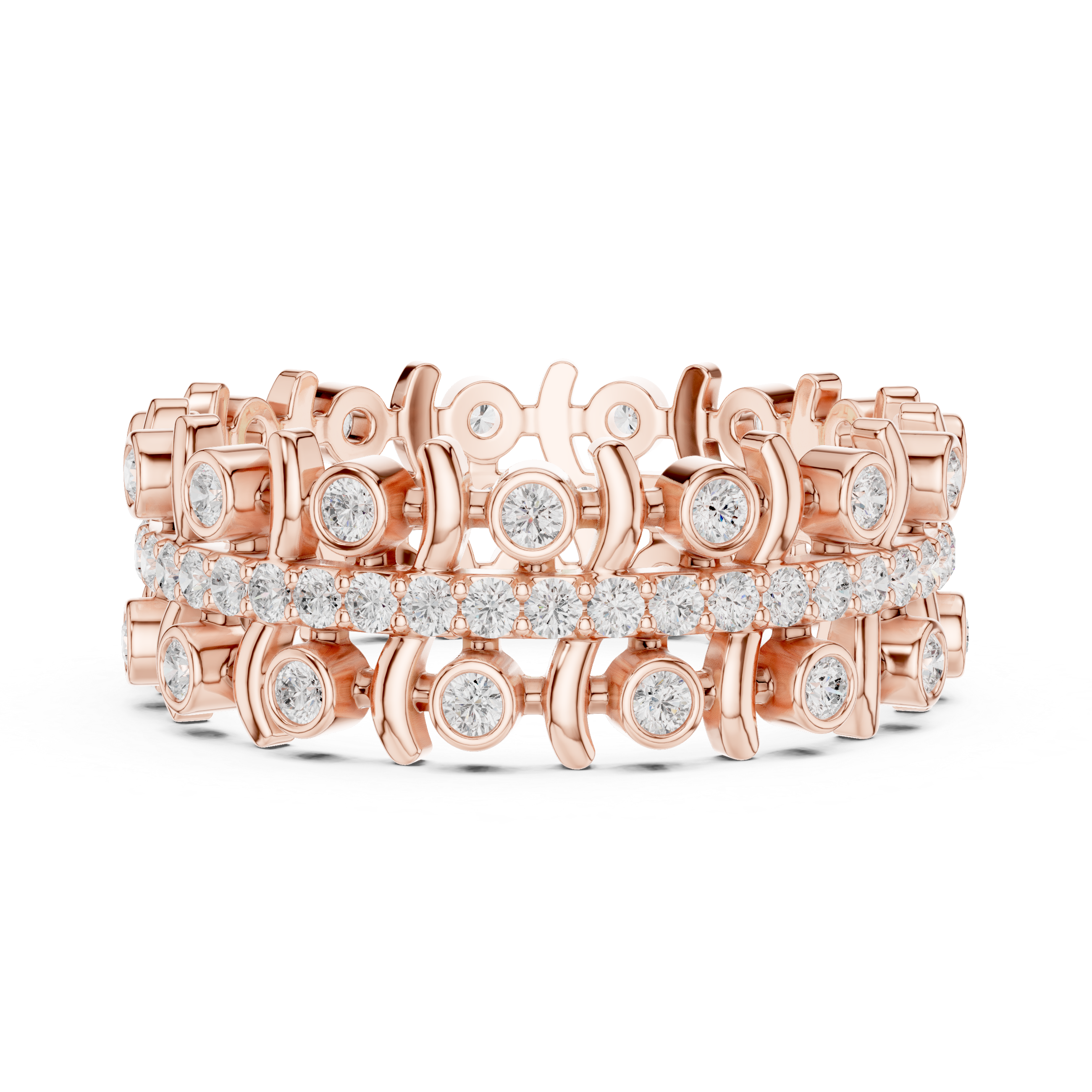 Modern Diamond Eternity Band Ring – Geometric Bezel Set Openwork Designer Ring