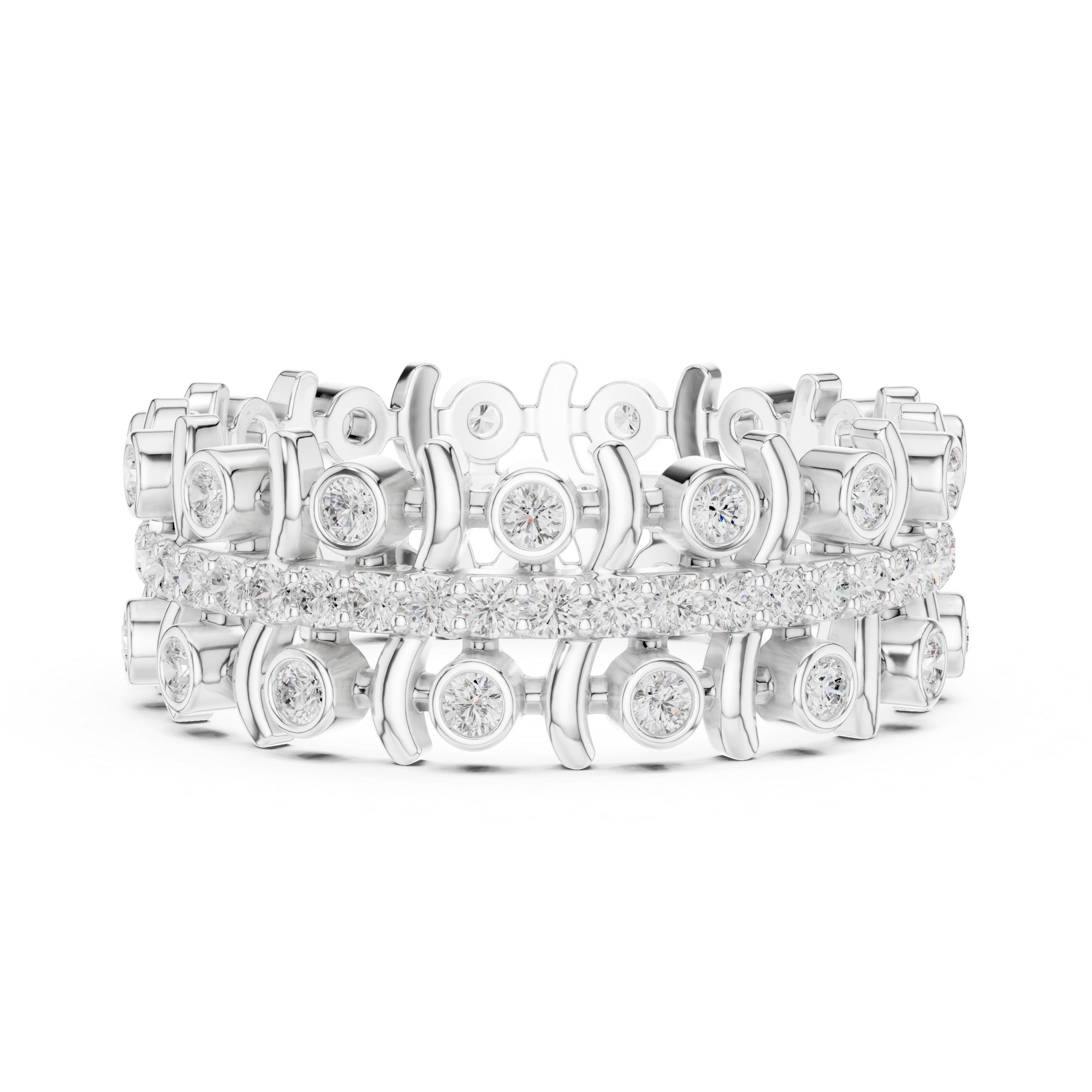 Modern Diamond Eternity Band Ring – Geometric Bezel Set Openwork Designer Ring