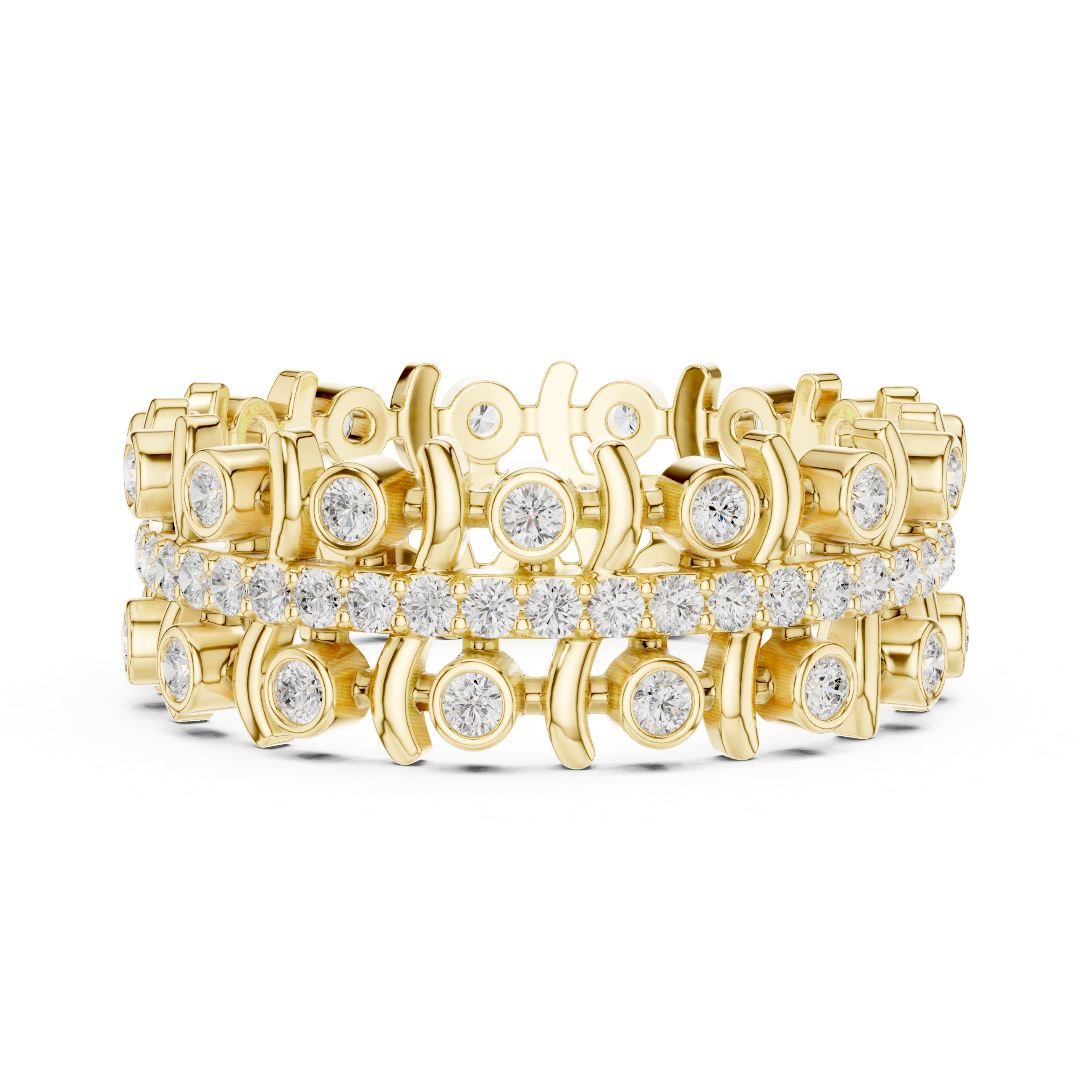 Modern Diamond Eternity Band Ring – Geometric Bezel Set Openwork Designer Ring