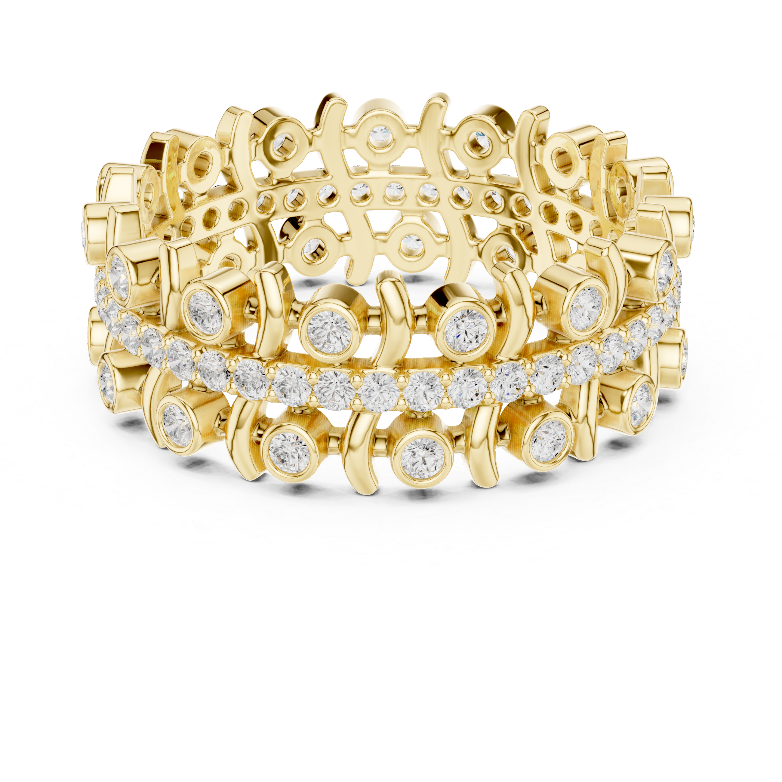 Modern Diamond Eternity Band Ring – Geometric Bezel Set Openwork Designer Ring