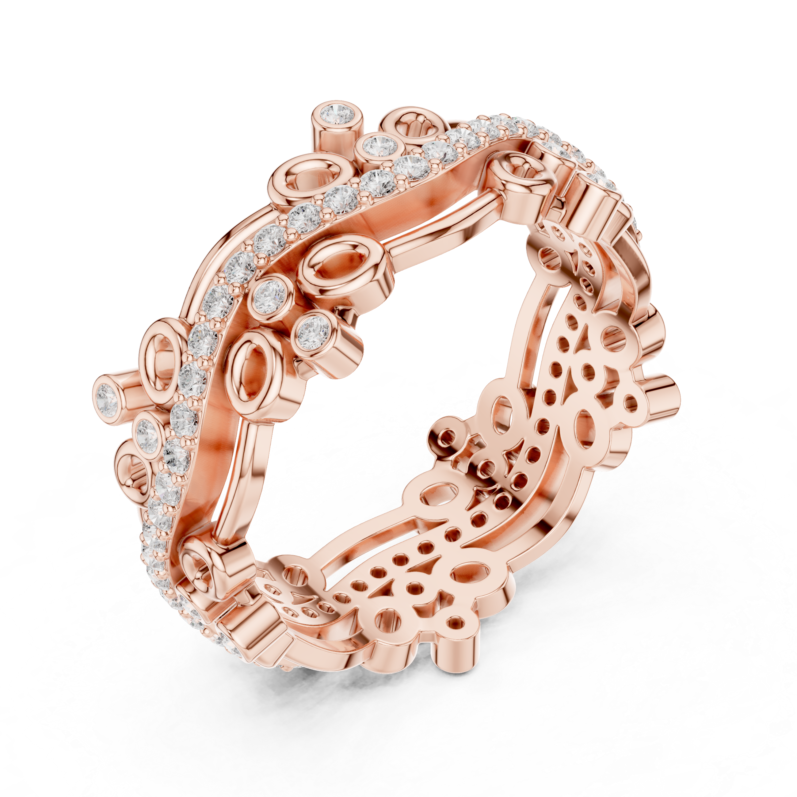 Abstract Diamond Eternity Band Ring – Modern Openwork Designer Statement Ring