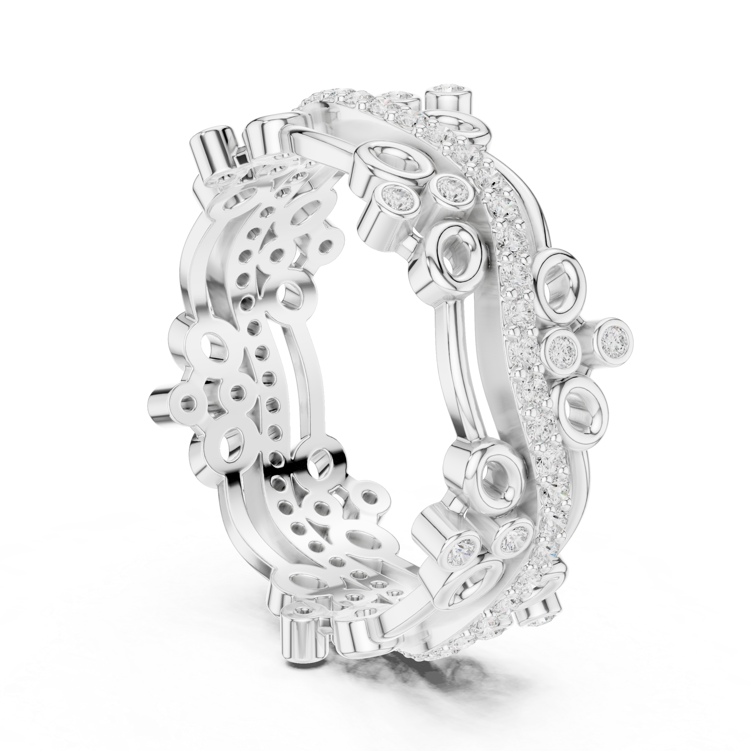 Abstract Diamond Eternity Band Ring – Modern Openwork Designer Statement Ring